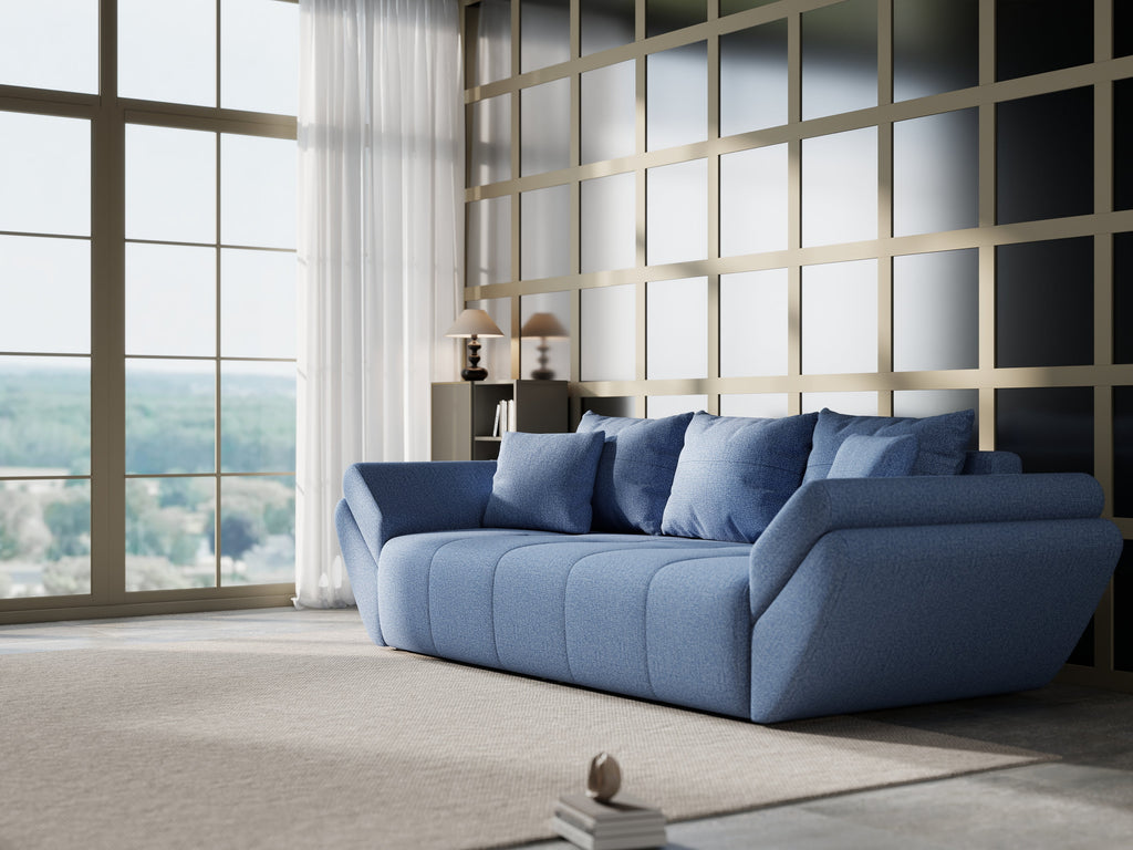Canapea extensibilă dumonde cu ladă de depozitare si sezut confortabil din spuma high-density, Berlin Enjoy Blue 250x100 cm
