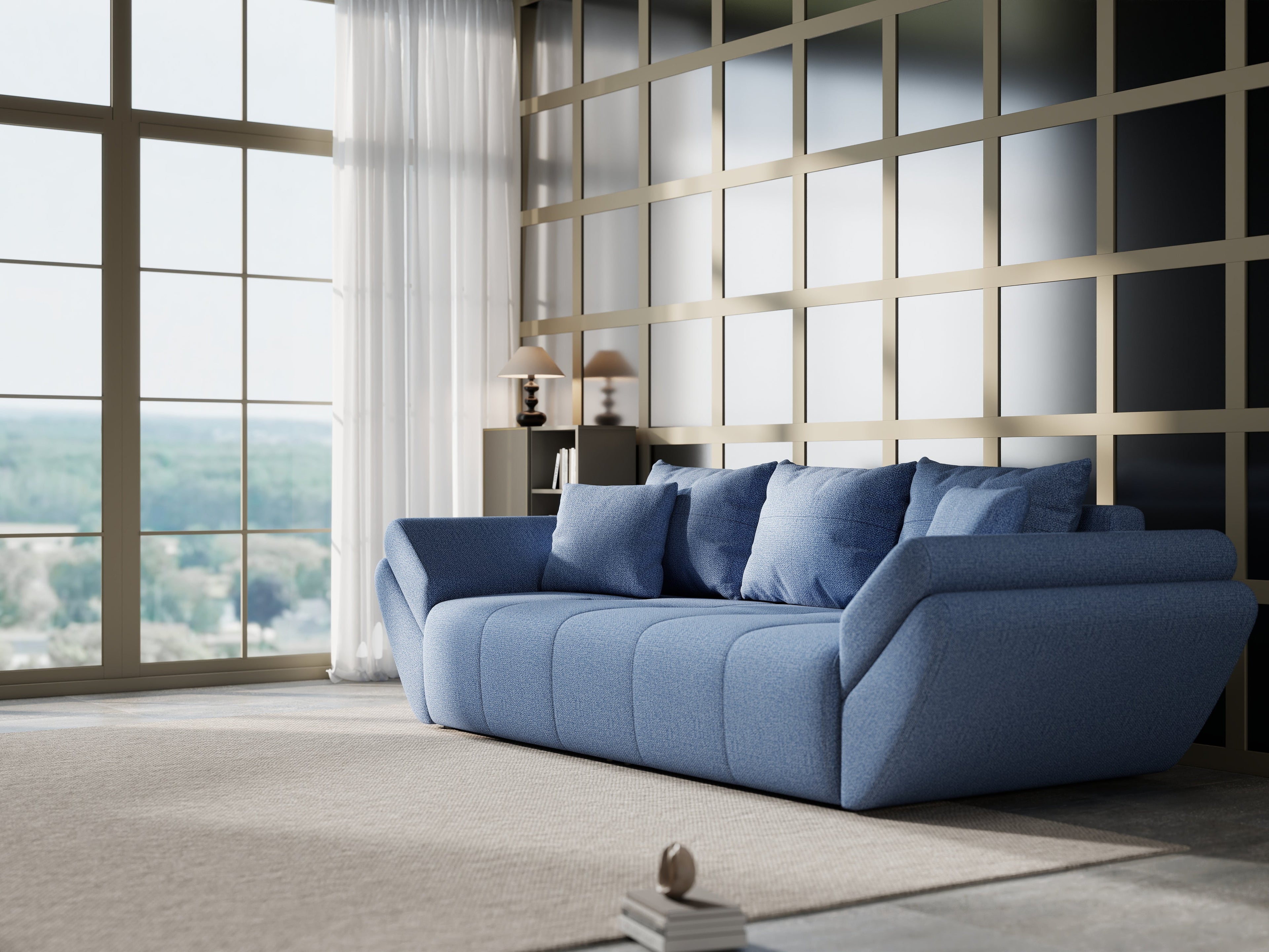 Canapea extensibilă dumonde cu ladă de depozitare si sezut confortabil din spuma high-density, Berlin Enjoy Blue 250x100 cm
