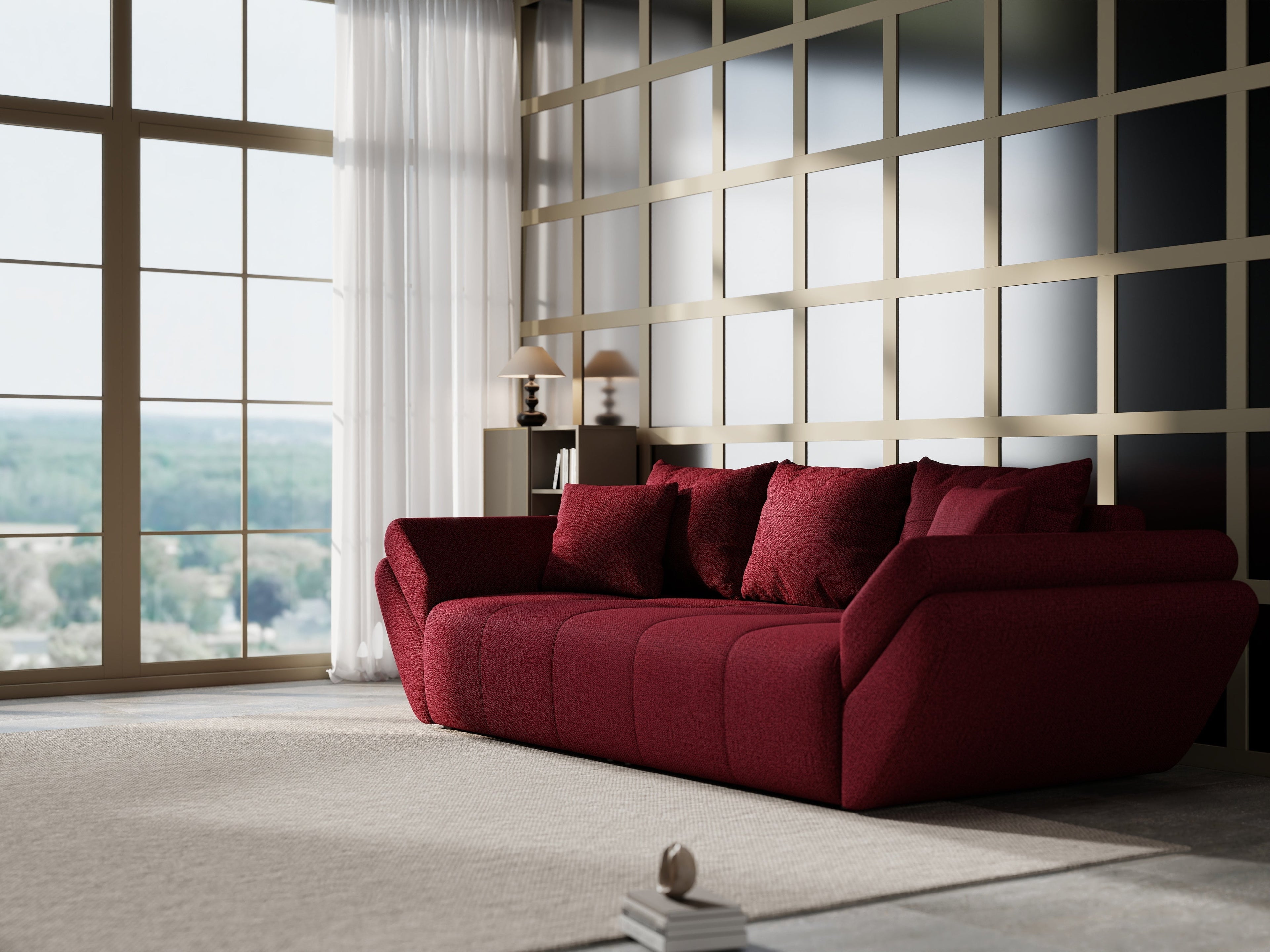 Canapea extensibilă dumonde cu ladă de depozitare si sezut confortabil din spuma high-density, Berlin Enjoy Winery 250x100 cm
