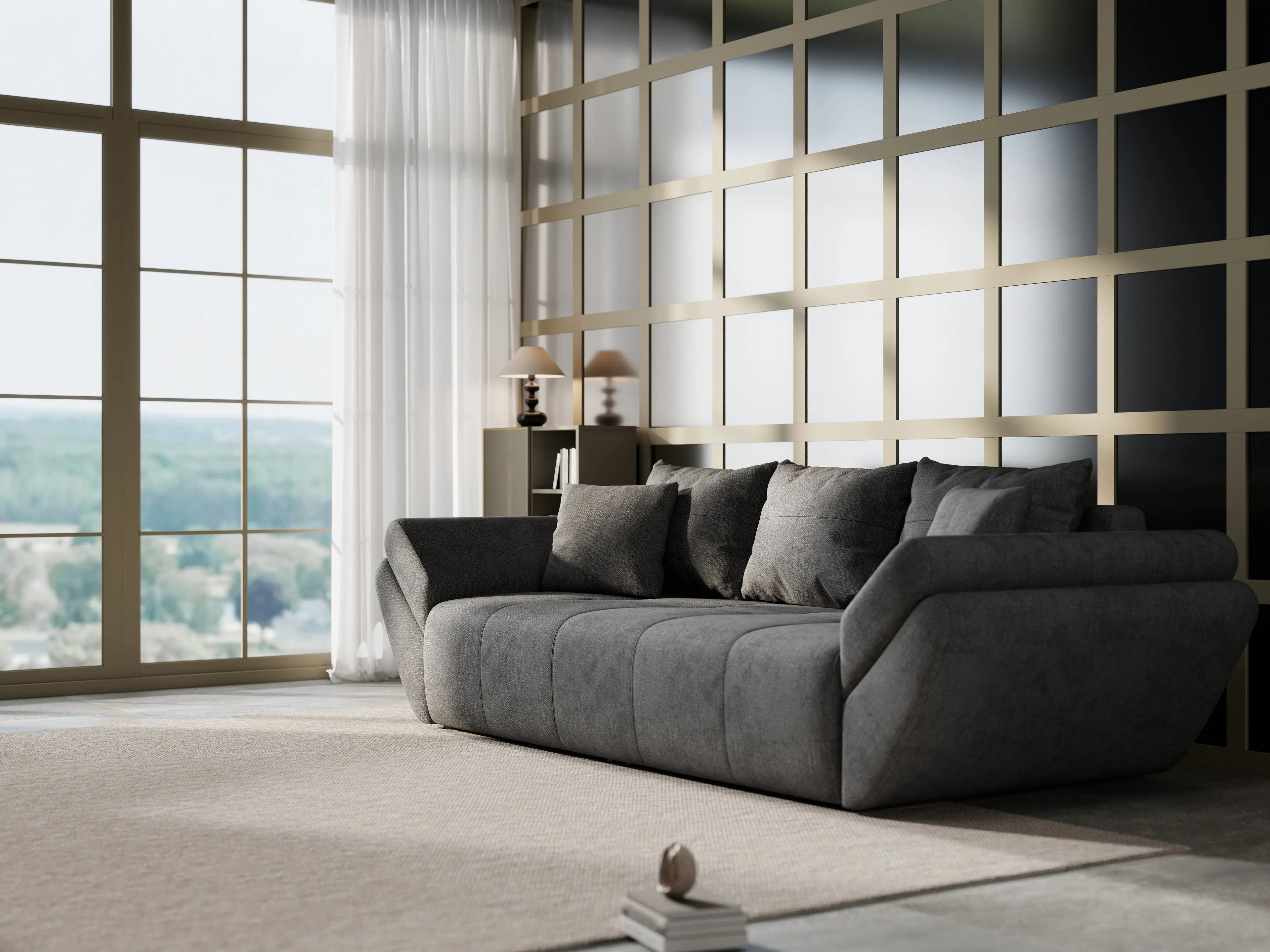 Canapea extensibilă dumonde cu ladă de depozitare si sezut confortabil din spuma high-density, Berlin Enjoy Kaki 250x100 cm