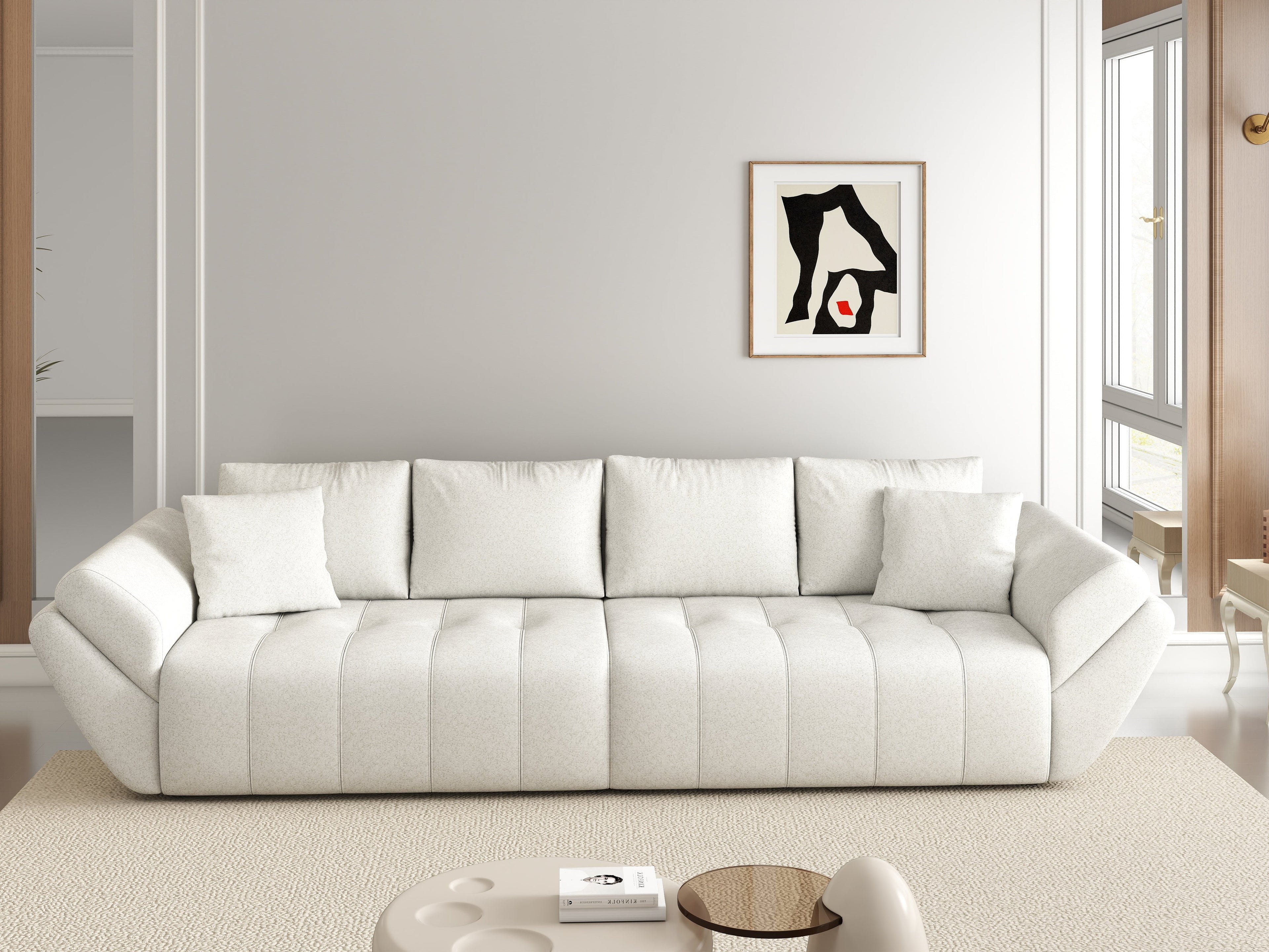 Canapea extensibilă dumonde cu ladă de depozitare si sezut confortabil din spuma high-density, Berlin Euphoria Ivory 300x100 cm