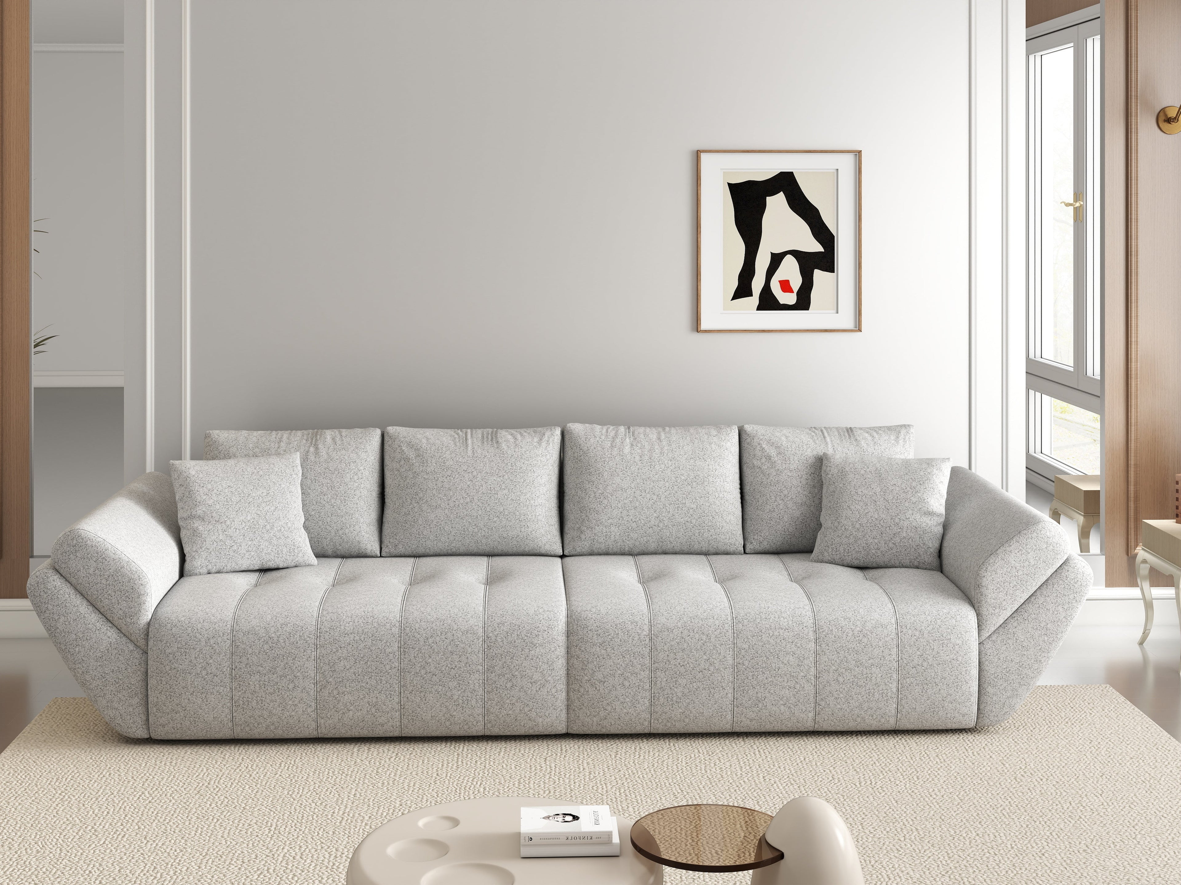 Canapea extensibilă dumonde cu ladă de depozitare si sezut confortabil din spuma high-density, Berlin Euphoria Dove 300x100 cm