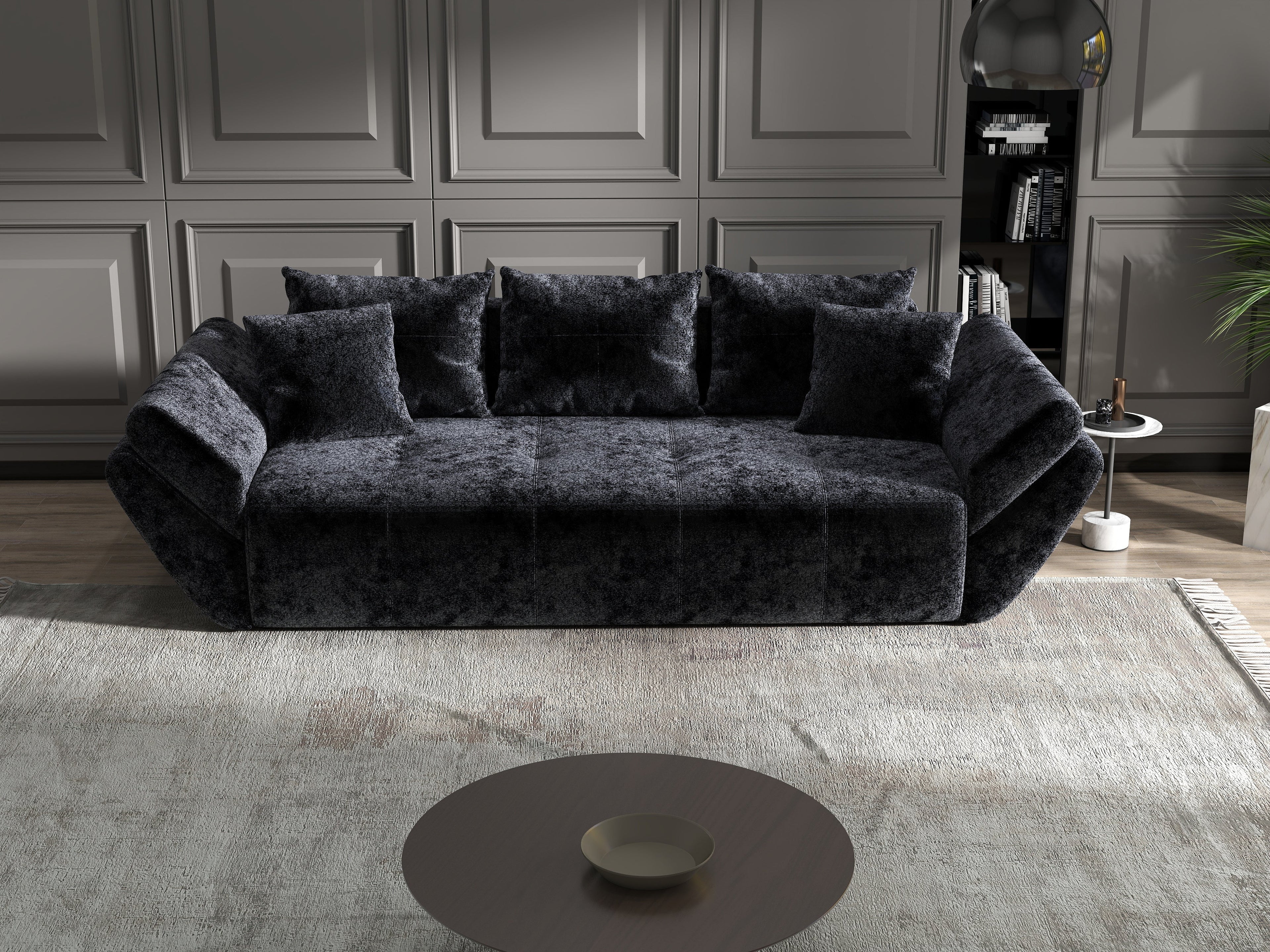 Canapea extensibilă dumonde cu ladă de depozitare si sezut confortabil din spuma high-density, Berlin Euphoria Black 250x100 cm