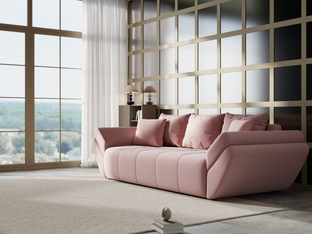 Canapea extensibilă dumonde cu ladă de depozitare si sezut confortabil din spuma high-density, Berlin Royal Pink 250x100 cm