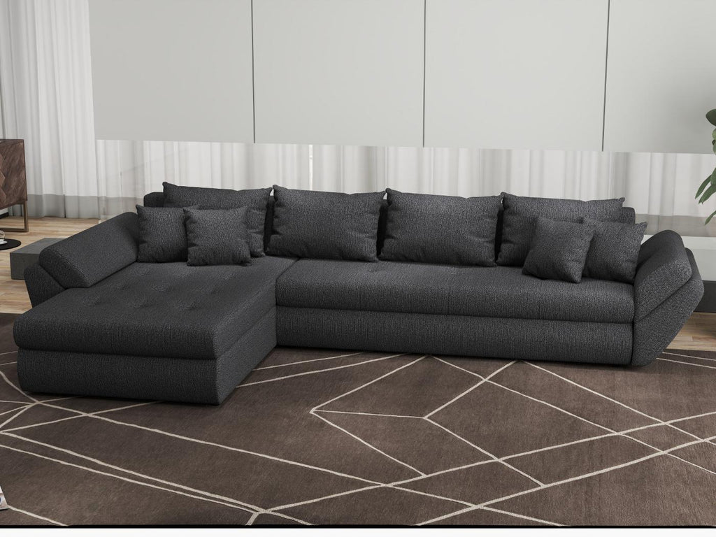 Colțar extensibil dumonde cu ladă de depozitare si sezut confortabil din spuma high-density, Loana XL Enjoy Grafit 335x185 cm