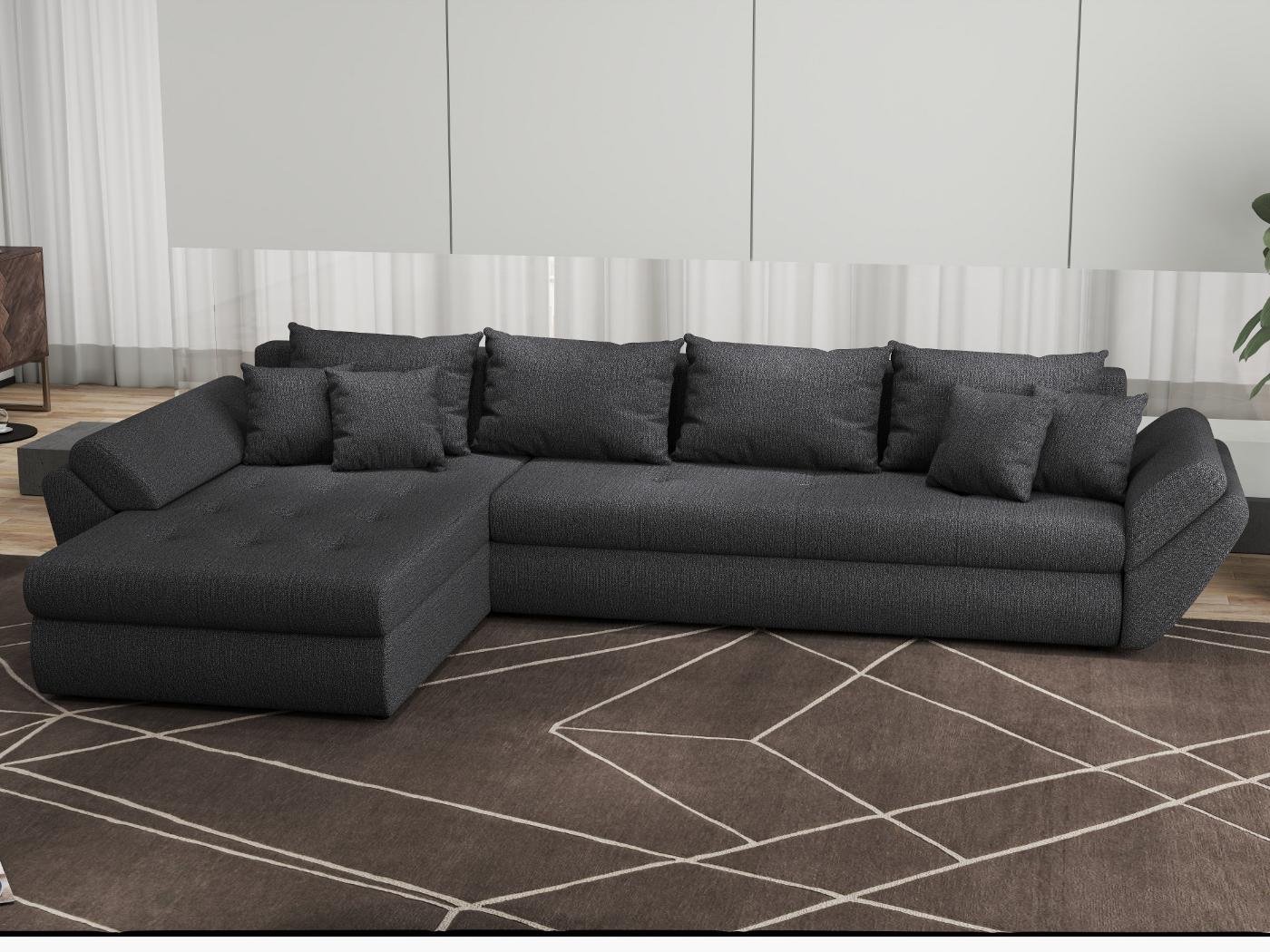 Colțar extensibil dumonde cu ladă de depozitare si sezut confortabil din spuma high-density, Loana XL Enjoy Grafit 335x185 cm