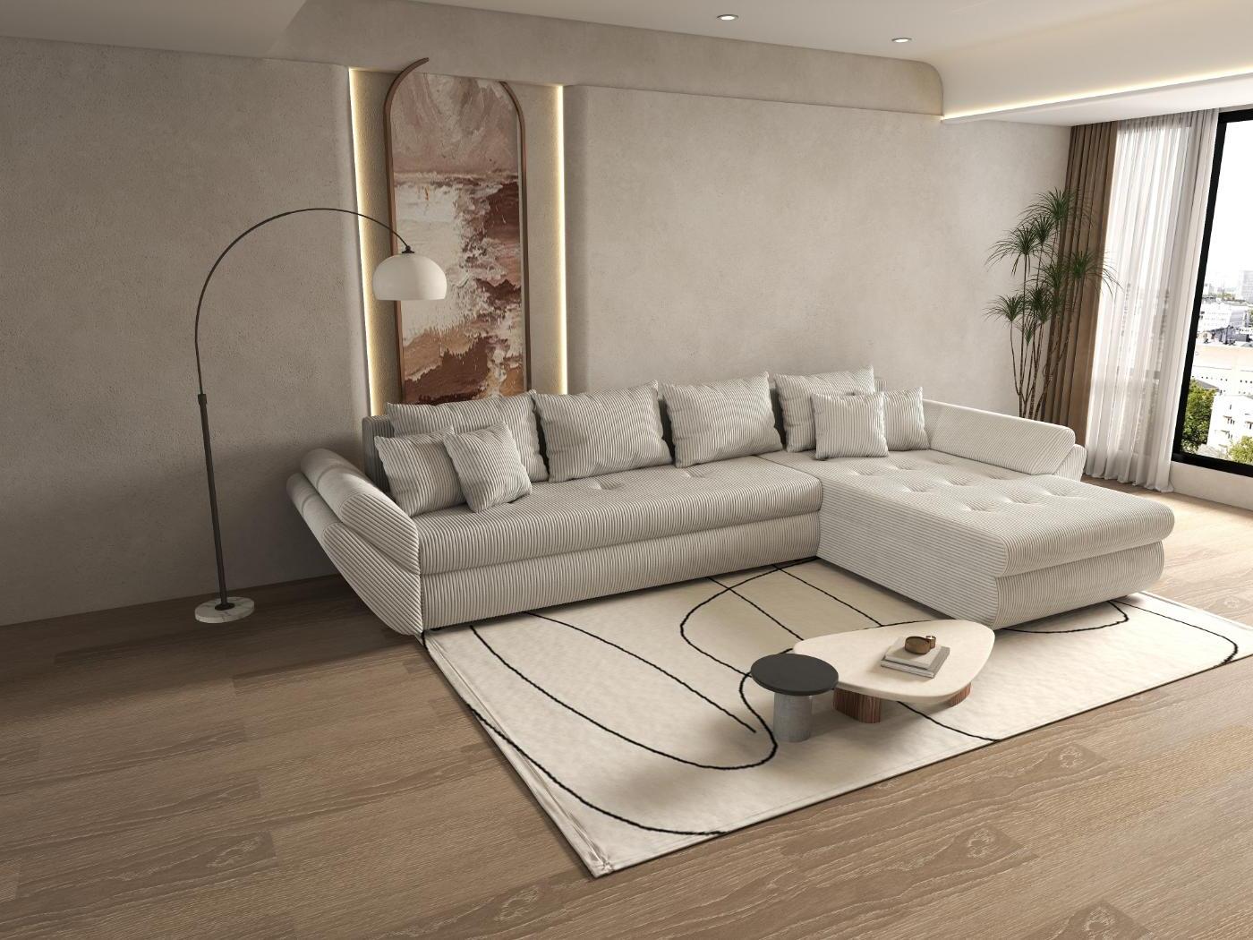 Colțar extensibil dumonde cu ladă de depozitare si sezut confortabil din spuma high-density, Loana XL Zoom Cream II 335x185 cm