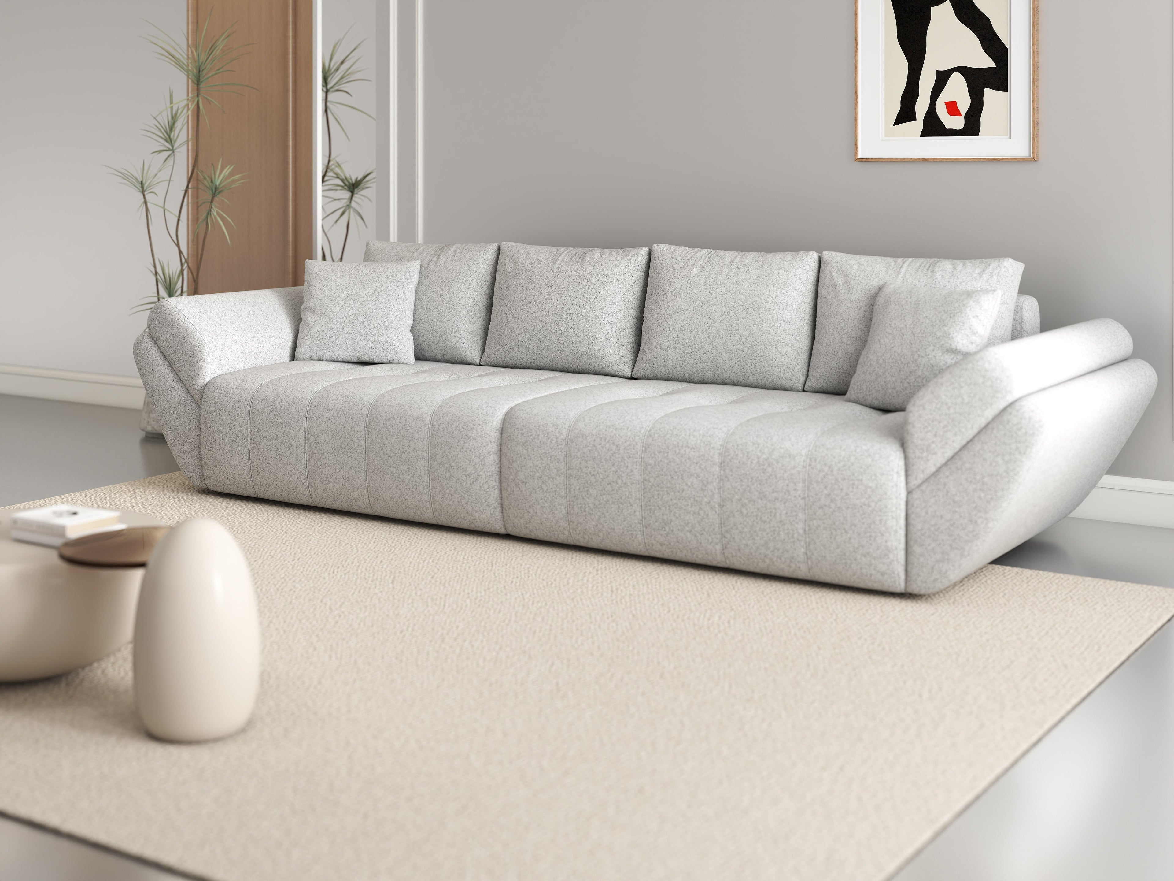 Canapea extensibilă dumonde cu ladă de depozitare si sezut confortabil din spuma high-density, Berlin Euphoria Dove 300x100 cm