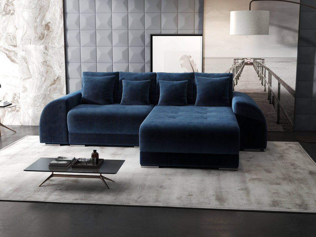 Colțar extensibil dumonde cu ladă de depozitare si sezut confortabil din spuma high-density, Verona Zoom Albastru II 290x185 cm