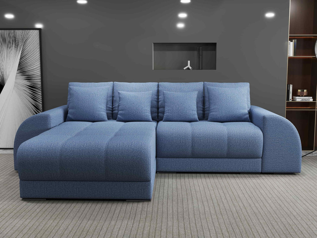 Colțar extensibil dumonde cu ladă de depozitare si sezut confortabil din spuma high-density, Verona Enjoy Albastru 290x185 cm