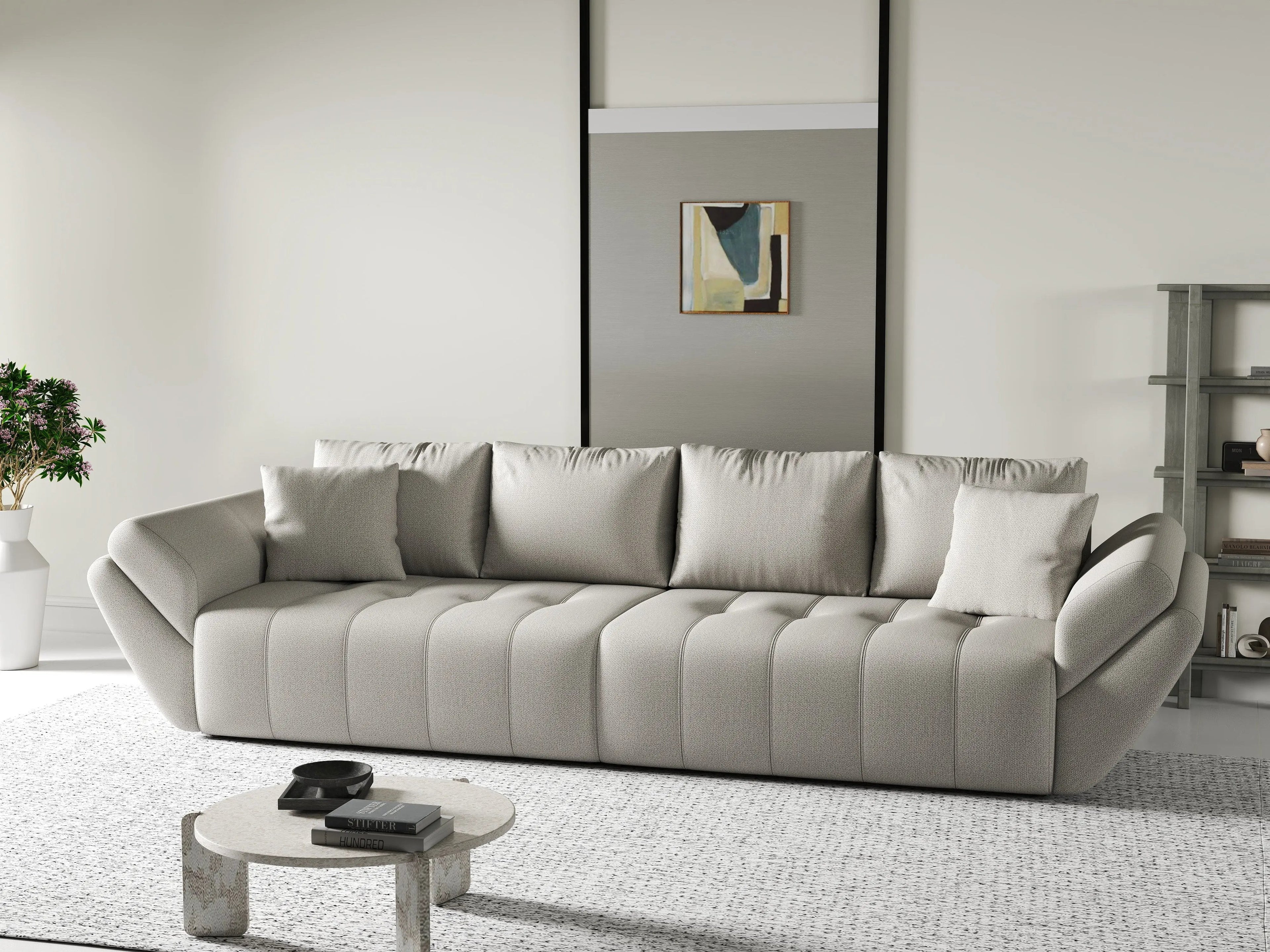 Canapea extensibilă dumonde cu ladă de depozitare si sezut confortabil din spuma high-density, Berlin Enjoy Beige 300x100 cm