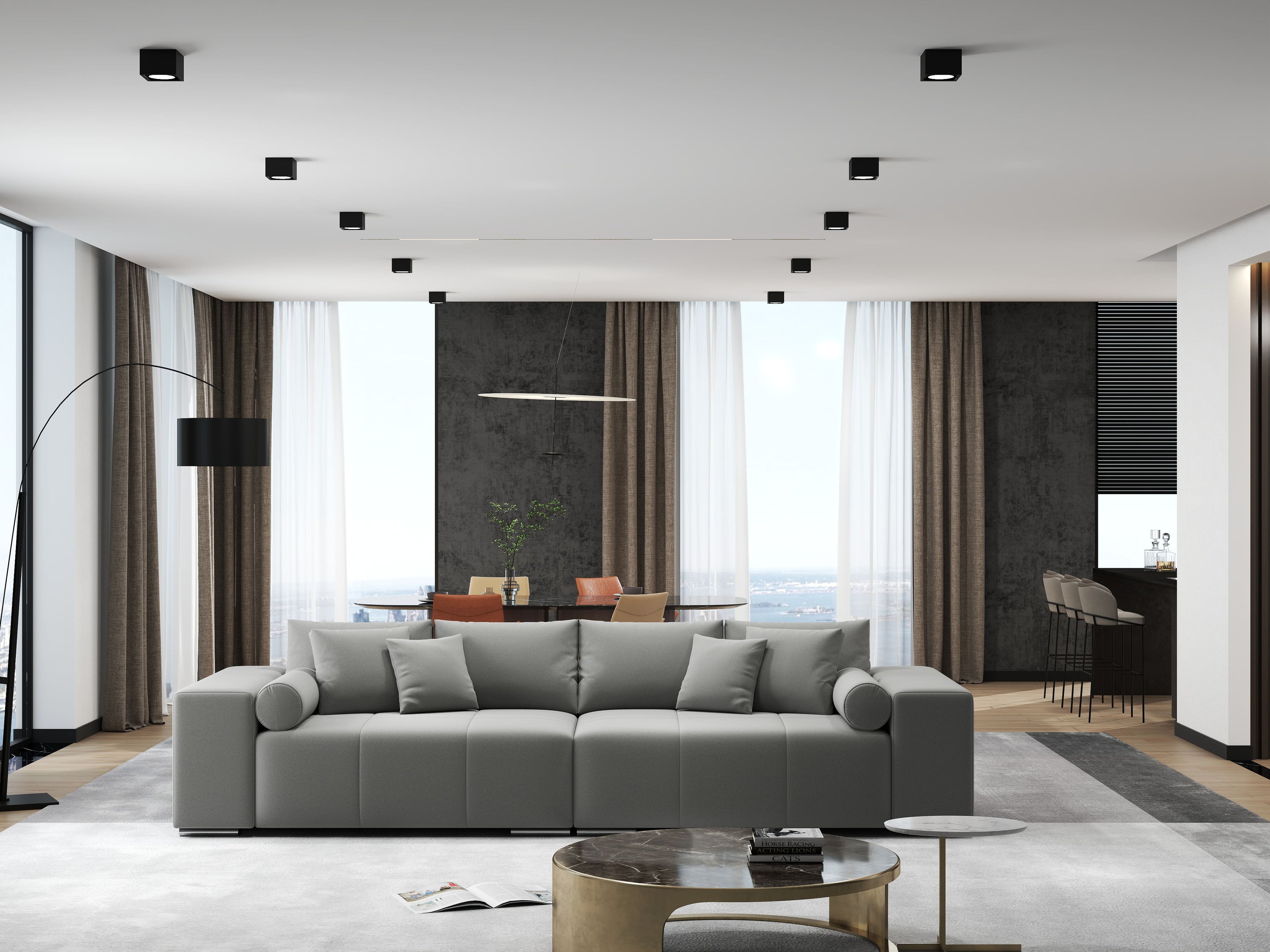 Canapea extensibilă dumonde cu ladă de depozitare si sezut confortabil din spuma high-density, Marbela Royal Gri XXL 295x100 cm