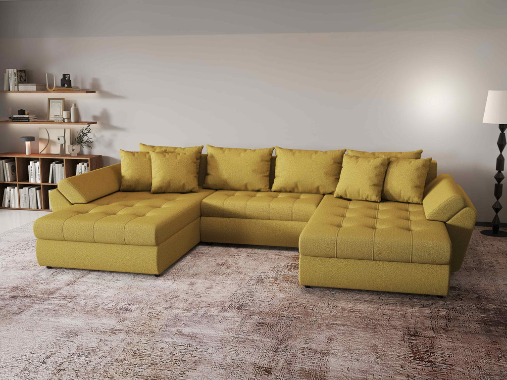 Colțar extensibil dumonde cu ladă de depozitare si sezut confortabil din spuma high-density, Loana U Enjoy Melon 355x185 cm