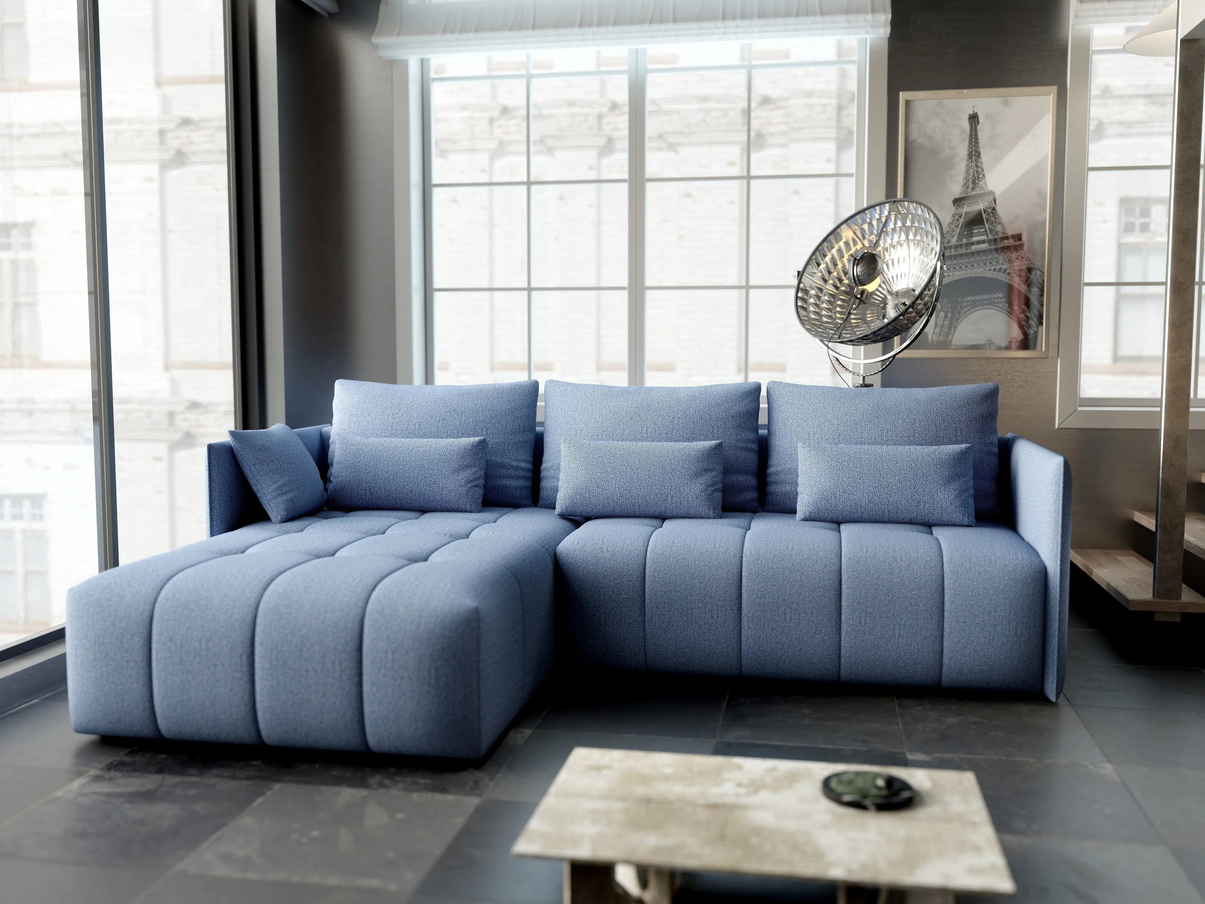 Colțar extensibil dumonde cu ladă de depozitare si sezut confortabil din spuma high-density, Malta Enjoy Blue 235x185 cm