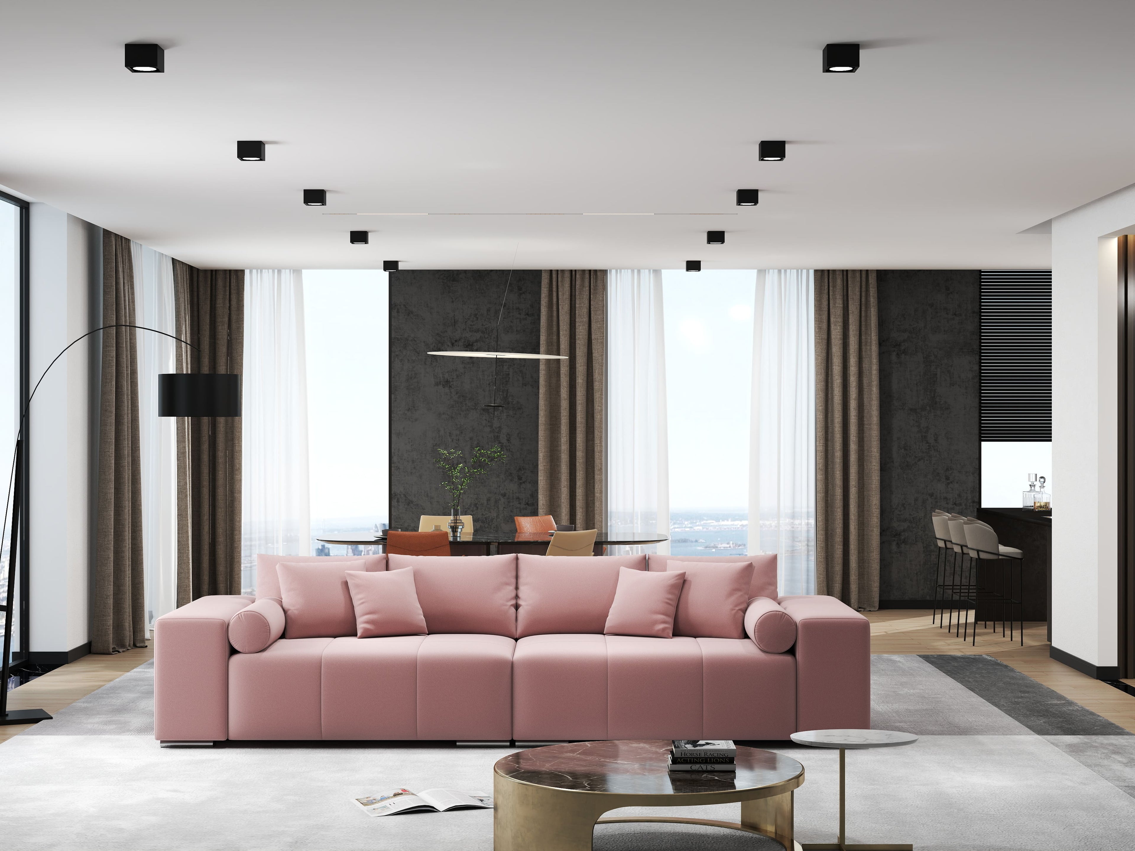 Canapea extensibilă dumonde cu ladă de depozitare si sezut confortabil din spuma high-density, Marbela Royal Roz XXL 295x100 cm