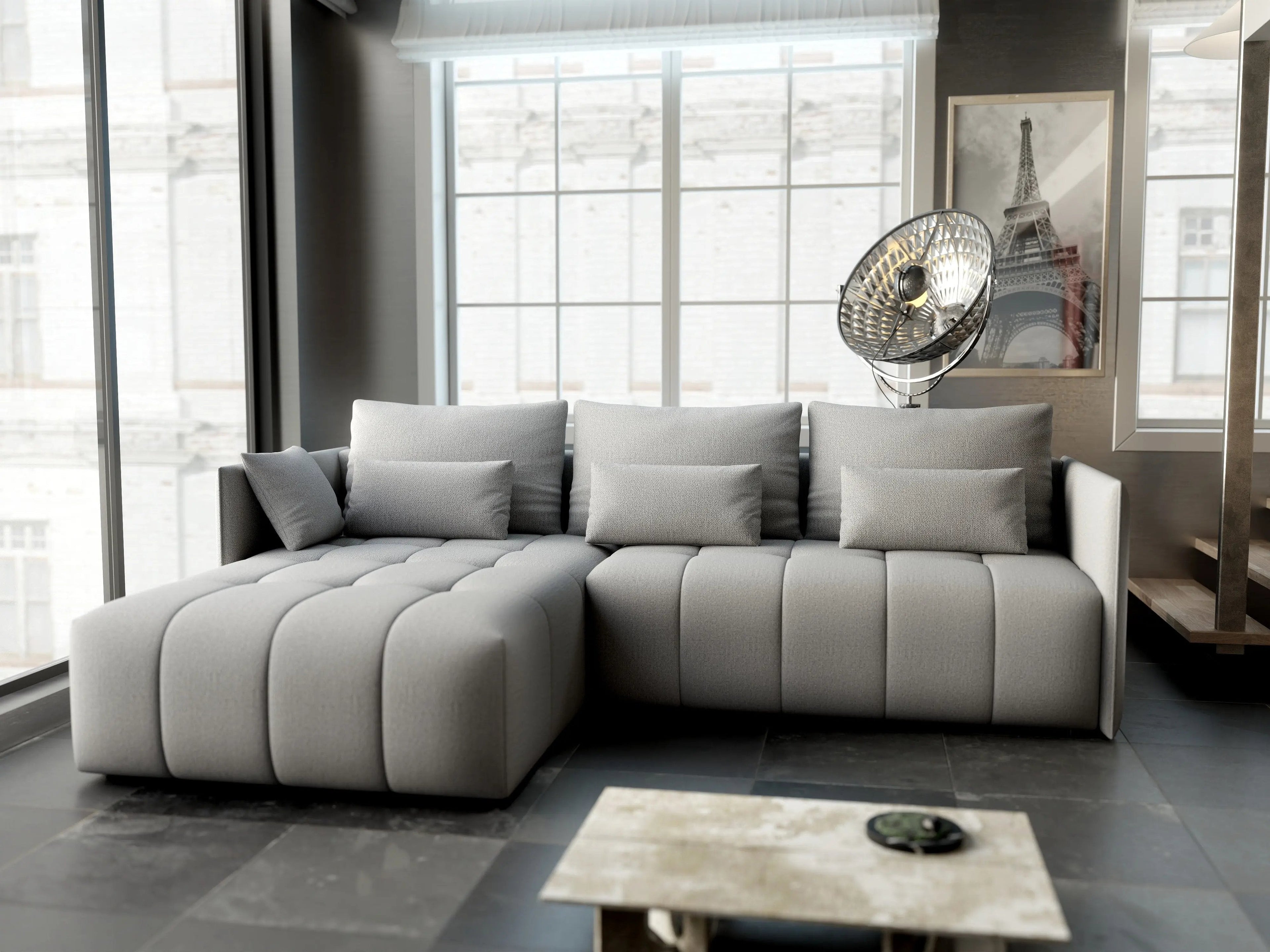 Colțar extensibil dumonde cu ladă de depozitare si sezut confortabil din spuma high-density, Malta Enjoy Silver 235x185 cm
