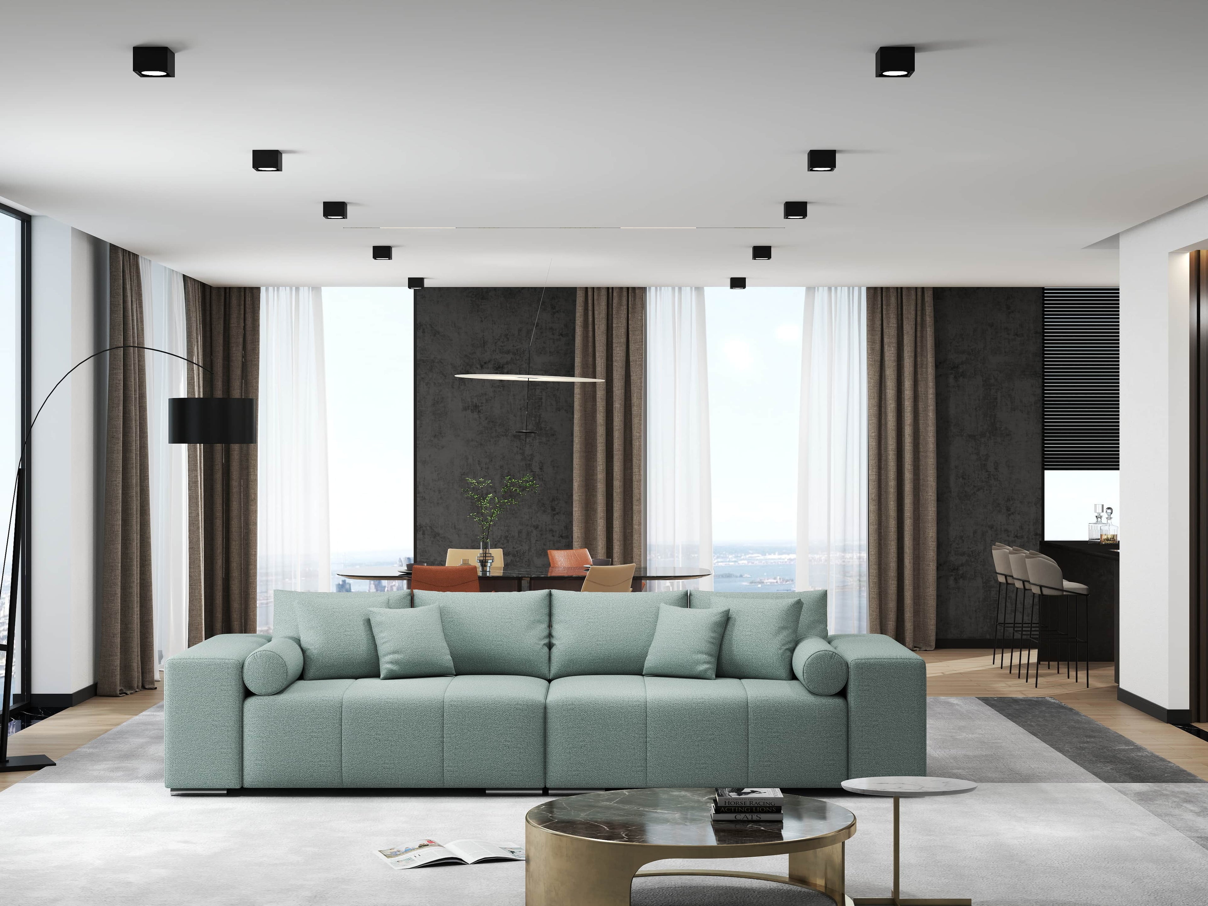Canapea extensibilă dumonde cu ladă de depozitare si sezut confortabil din spuma high-density, Marbela Enjoy Mint XXL 295x100 cm