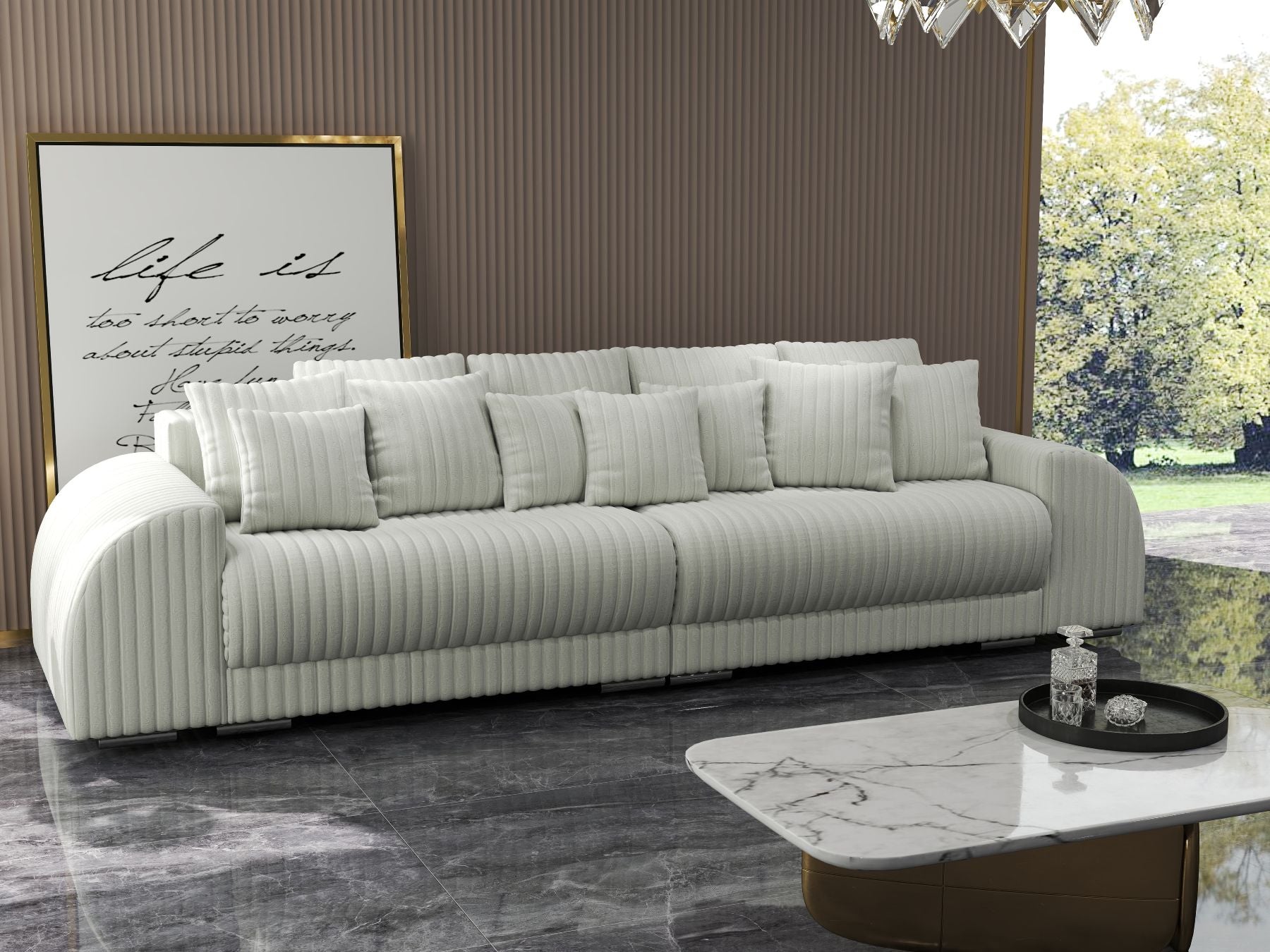 Canapea extensibilă dumonde cu 2 lăzi de depozitare si sezut confortabil din spuma high-density, Verona Zoom Cream 310x100 cm