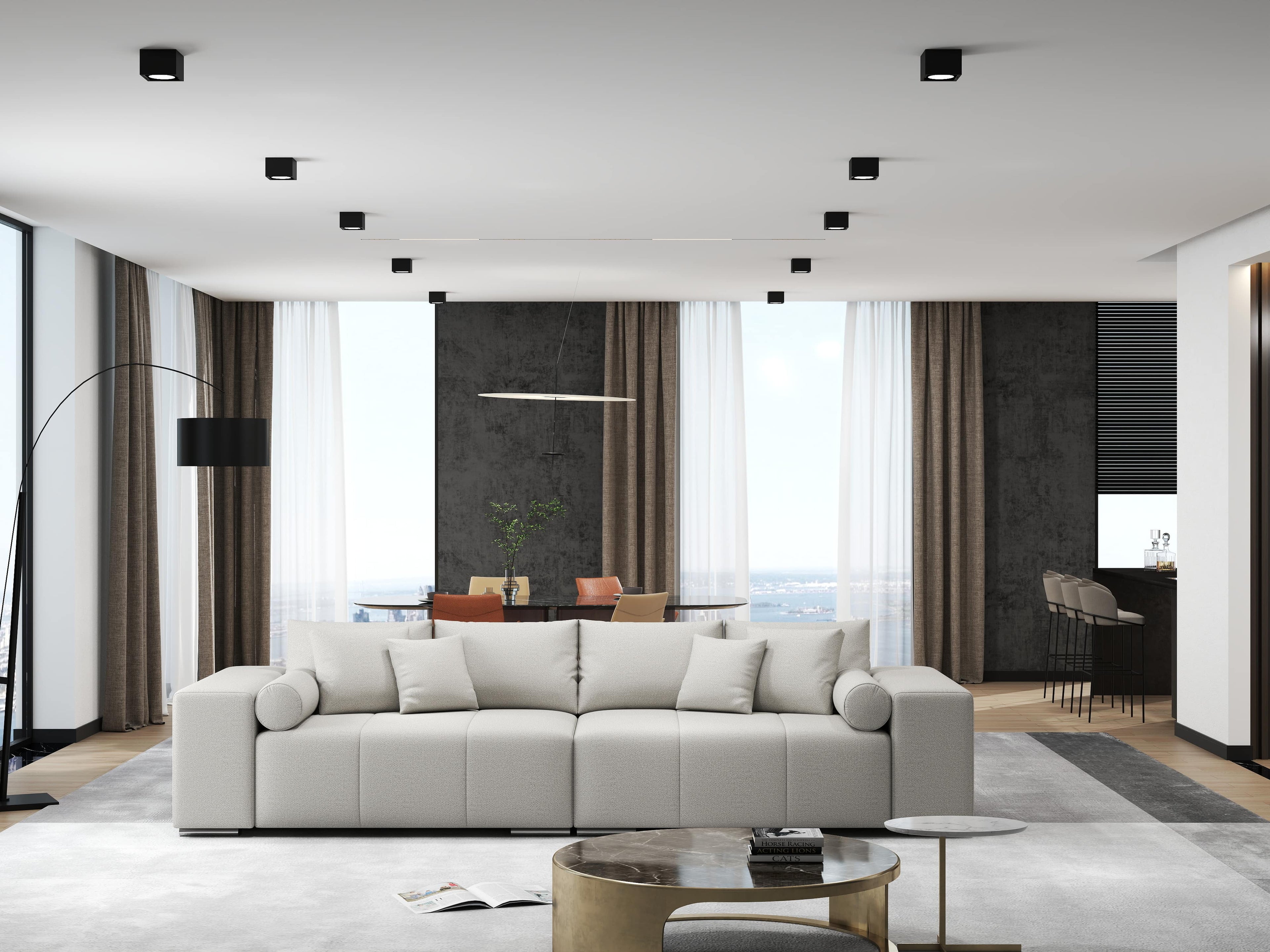 Canapea extensibilă dumonde cu ladă de depozitare si sezut confortabil din spuma high-density, Marbela Enjoy Beige XXL 295x100 cm
