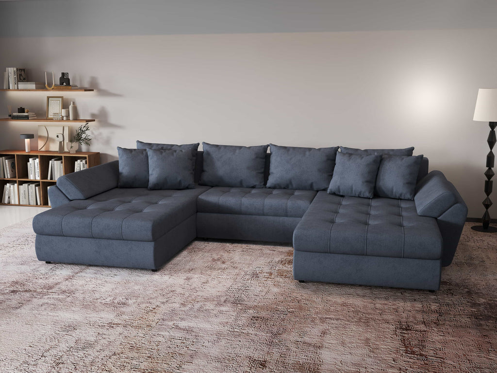 Colțar extensibil dumonde cu ladă de depozitare si sezut confortabil din spuma high-density, Loana U Enjoy Antracit 355x185 cm