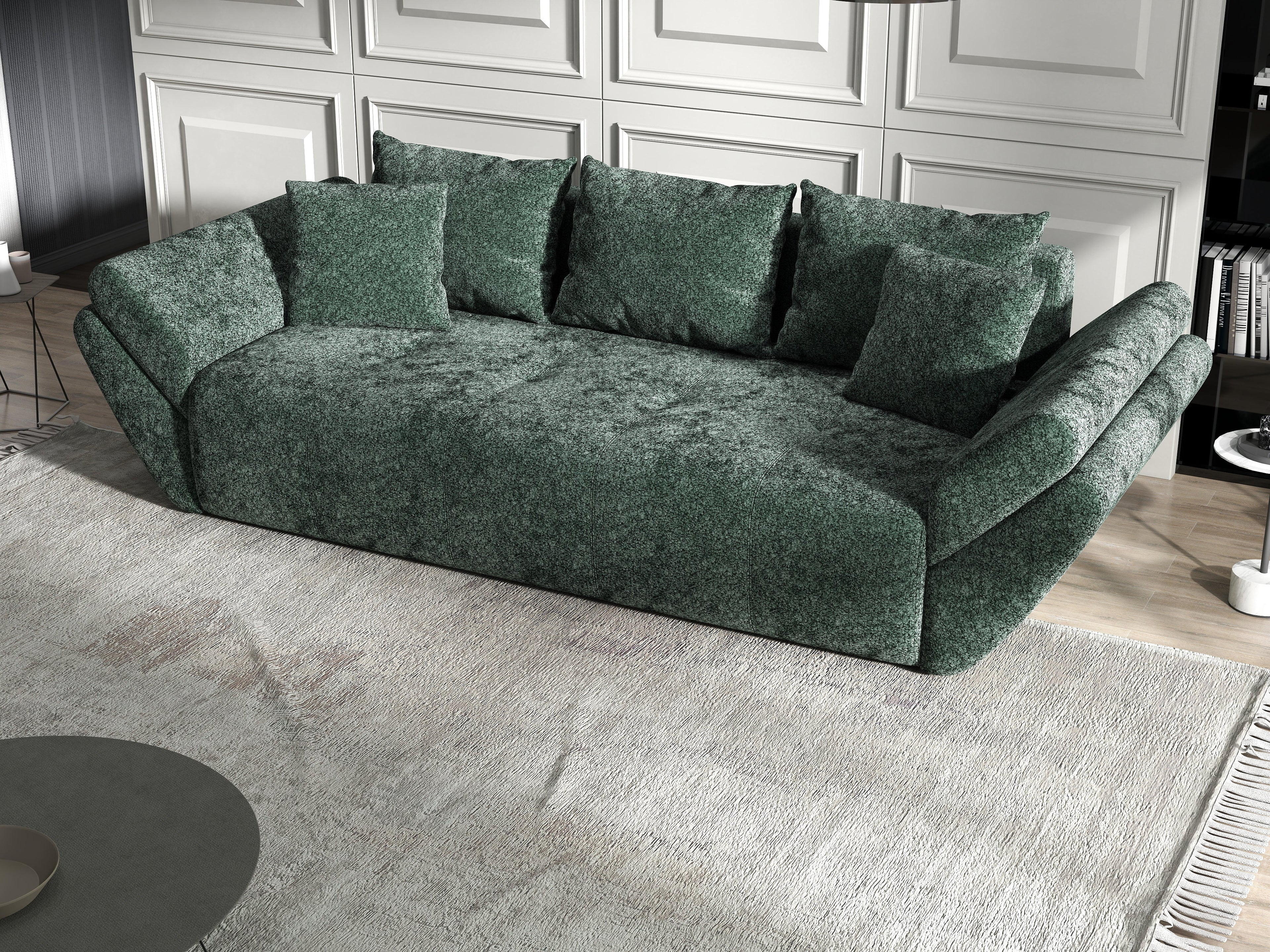 Canapea extensibilă dumonde cu ladă de depozitare si sezut confortabil din spuma high-density, Berlin Euphoria Green 250x100 cm