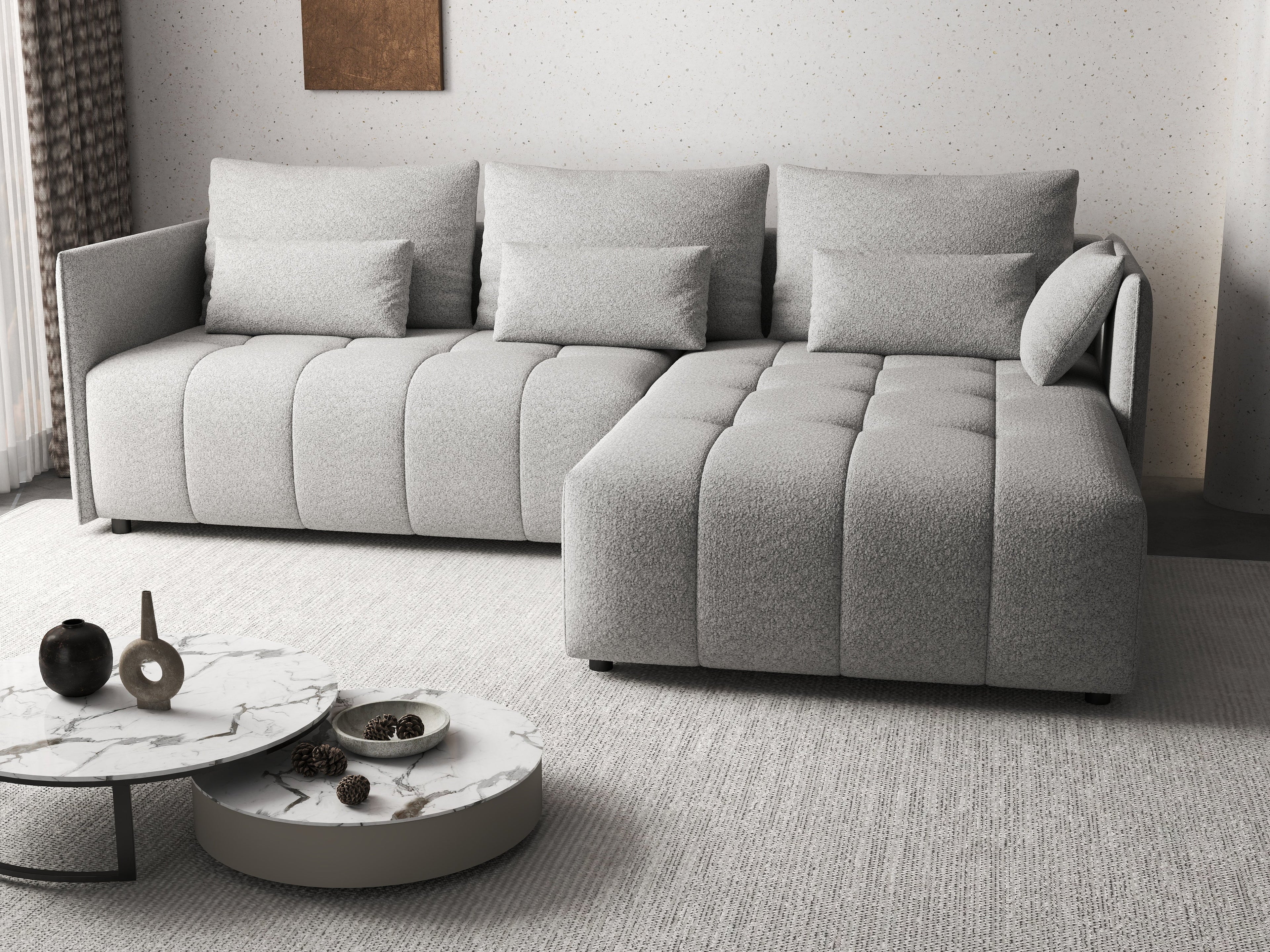 Colțar extensibil dumonde cu ladă de depozitare si sezut confortabil din spuma high-density, Malta Euphoria Dove 235x185 cm