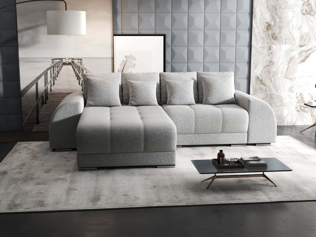 Colțar extensibil dumonde cu ladă de depozitare si sezut confortabil din spuma high-density, Verona Euphoria Dove 290x185 cm