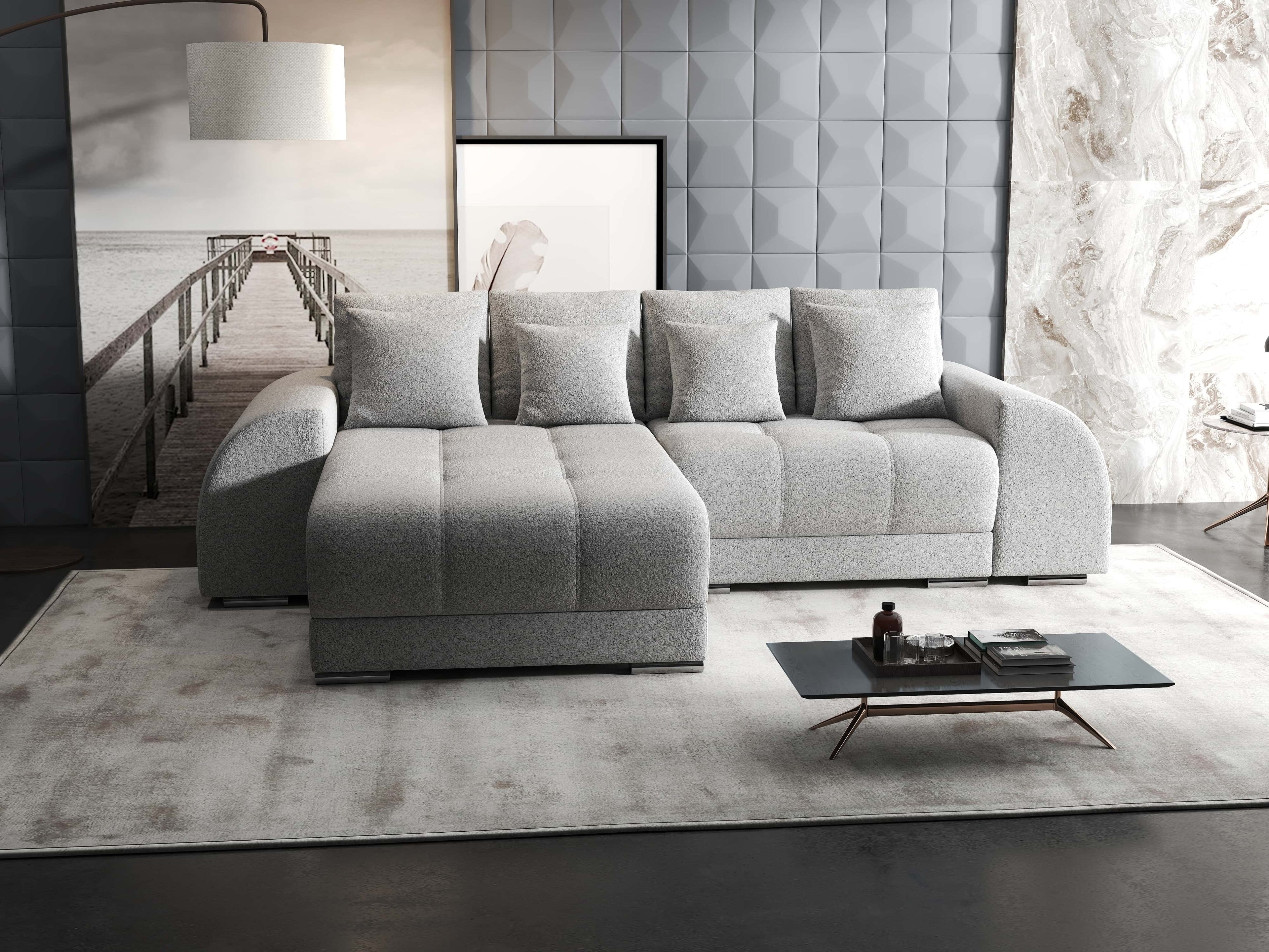 Colțar extensibil dumonde cu ladă de depozitare si sezut confortabil din spuma high-density, Verona Euphoria Dove 290x185 cm