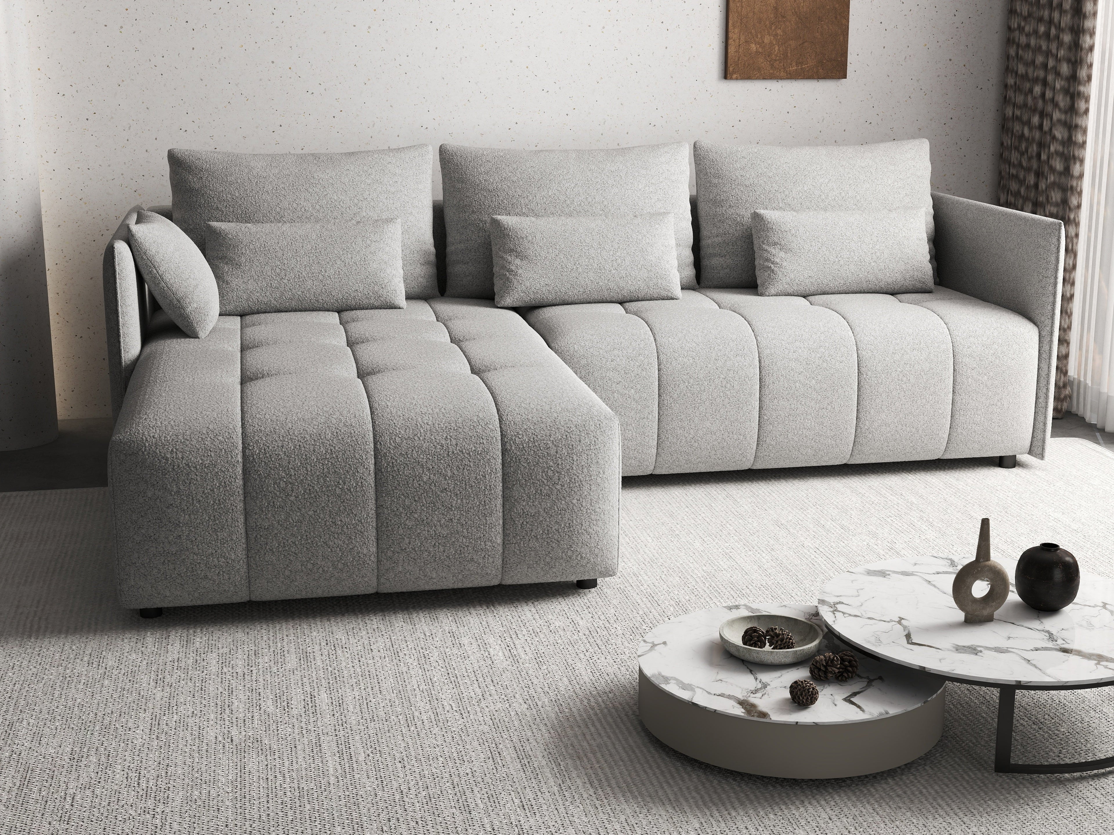 Colțar extensibil dumonde cu ladă de depozitare si sezut confortabil din spuma high-density, Malta Euphoria Dove II 235x185 cm