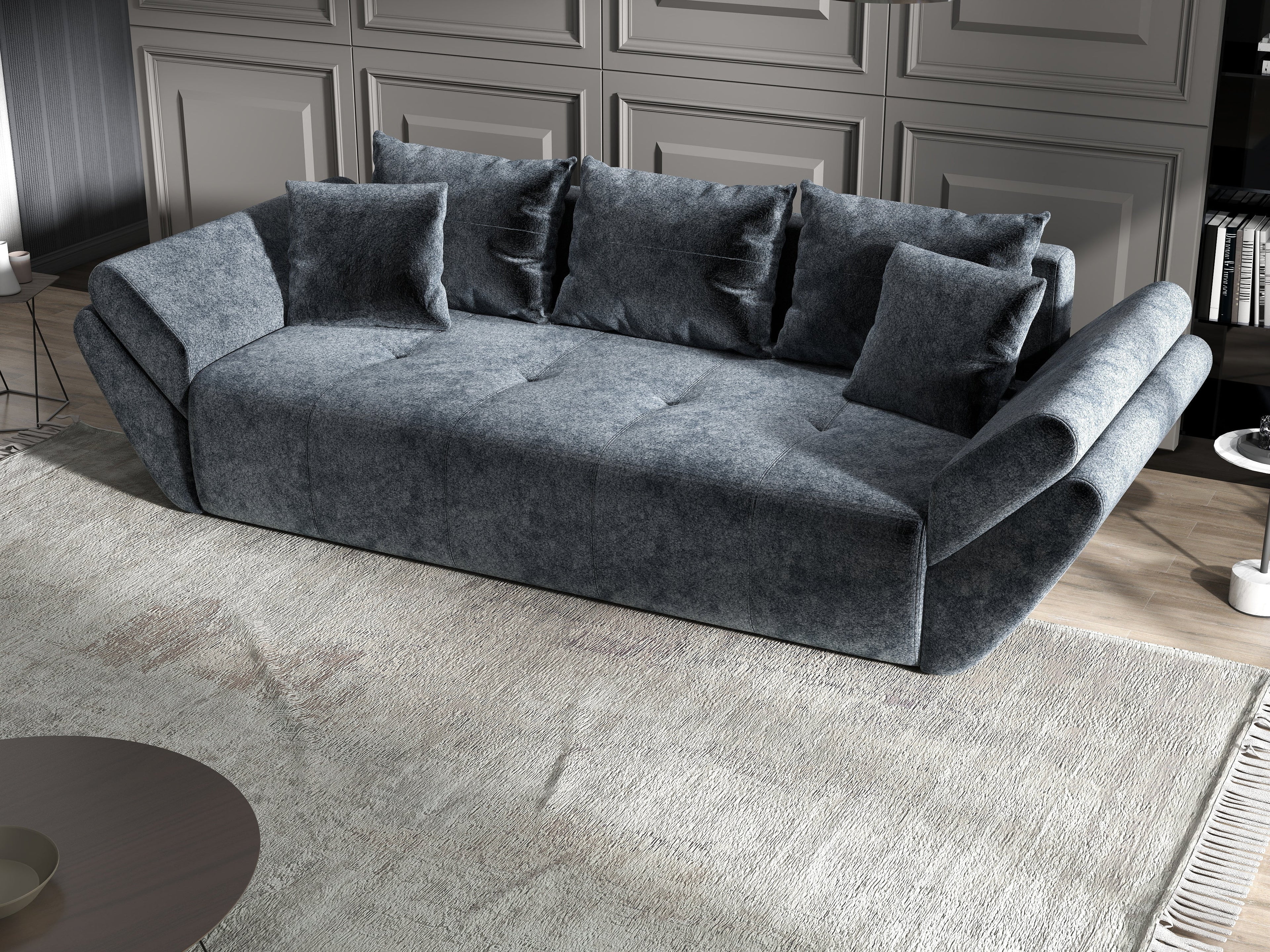 Canapea extensibilă dumonde cu ladă de depozitare si sezut confortabil din spuma high-density, Berlin Euphoria Grafit 250x100 cm