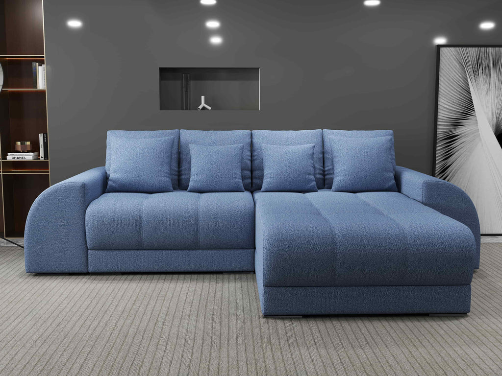 Colțar extensibil dumonde cu ladă de depozitare si sezut confortabil din spuma high-density, Verona Enjoy Albastru II 290x185 cm