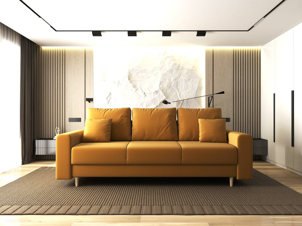 Canapea extensibilă dumonde cu ladă de depozitare si sezut confortabil din spuma high-density, Kronos Royal Mustar 210x100 cm