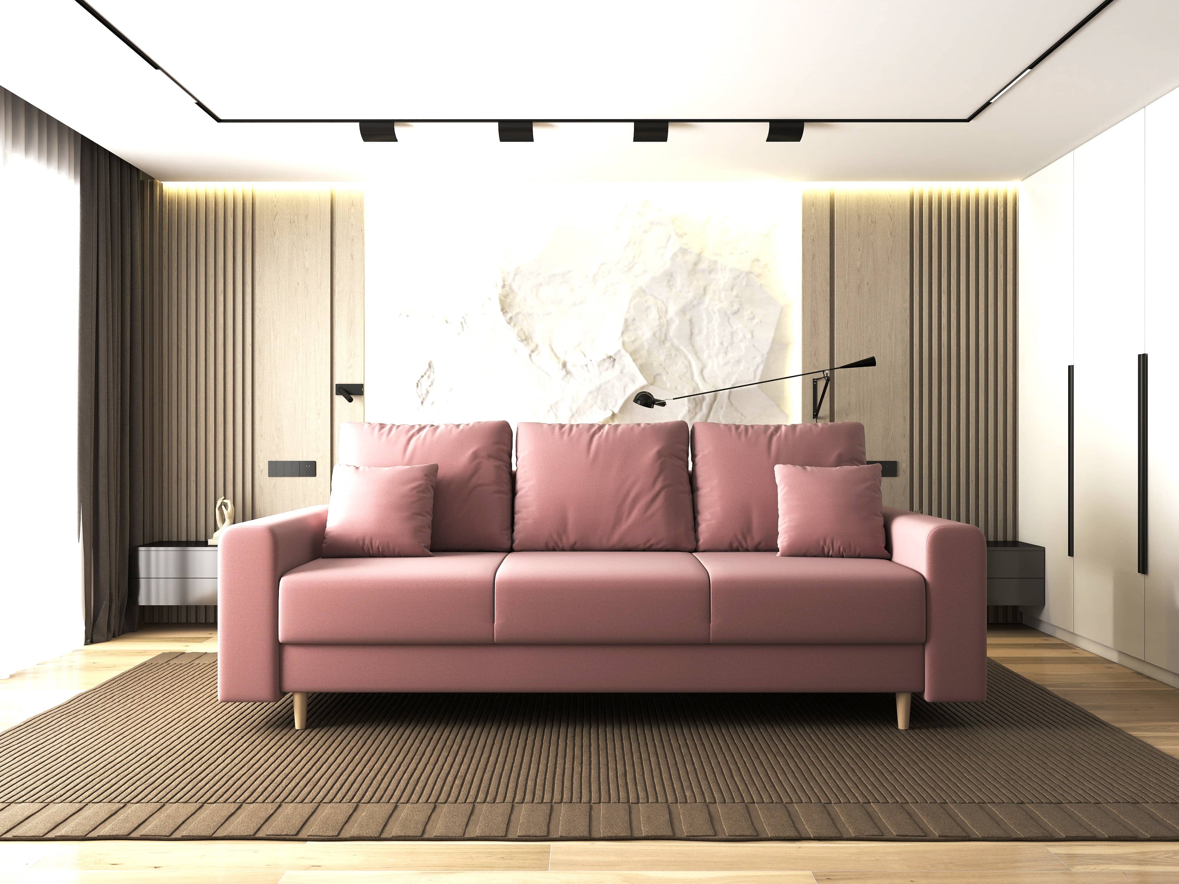 Canapea extensibilă dumonde cu ladă de depozitare si sezut confortabil din spuma high-density, Kronos Royal Roz 210x100 cm
