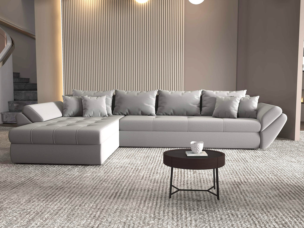 Colțar extensibil dumonde cu ladă de depozitare si sezut confortabil din spuma high-density, Loana XL Royal Antracit 335x185 cm
