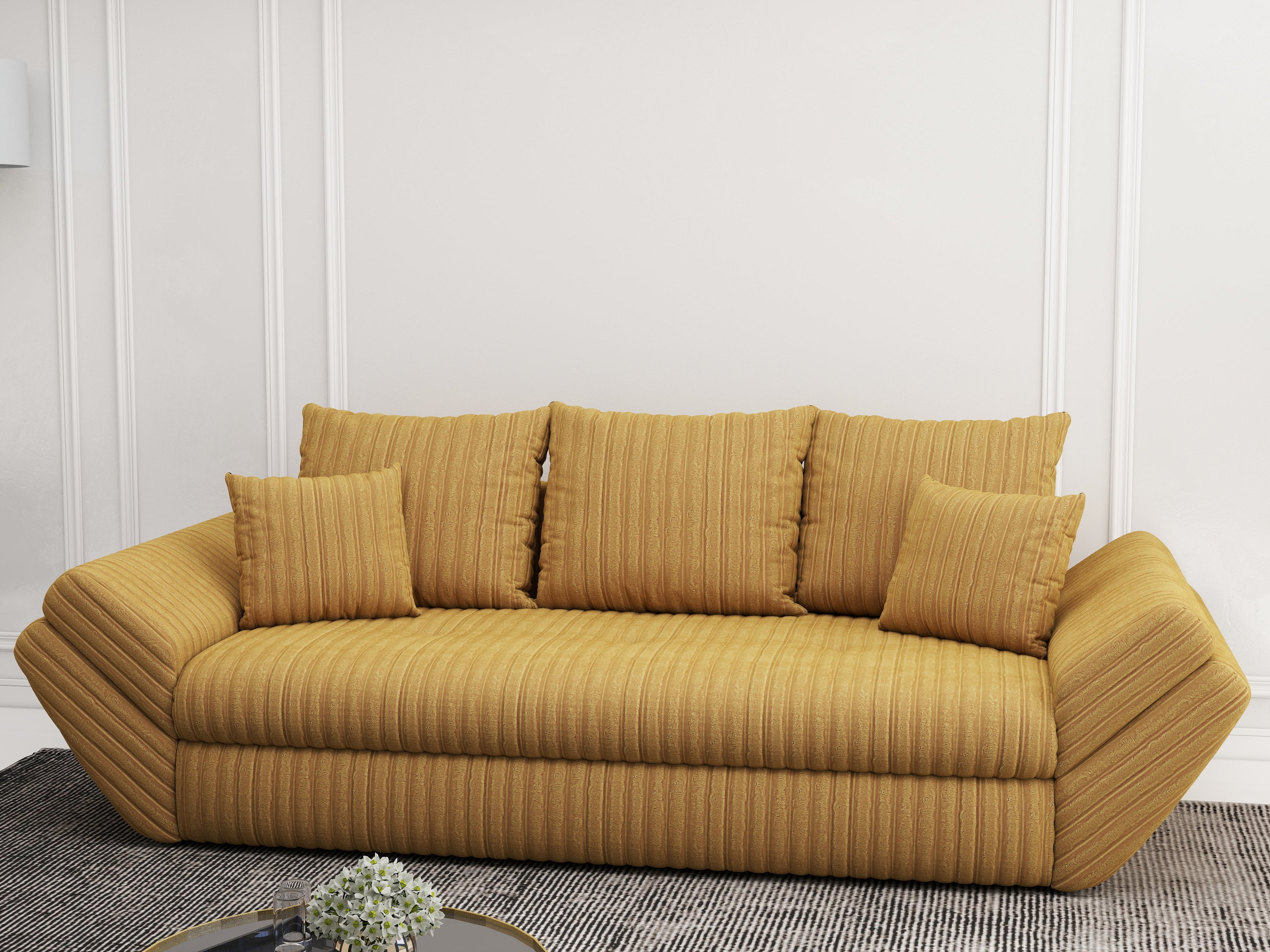 Canapea extensibilă dumonde cu ladă de depozitare si sezut confortabil din spuma high-density, Loana Ambience Mustar 250x100 cm