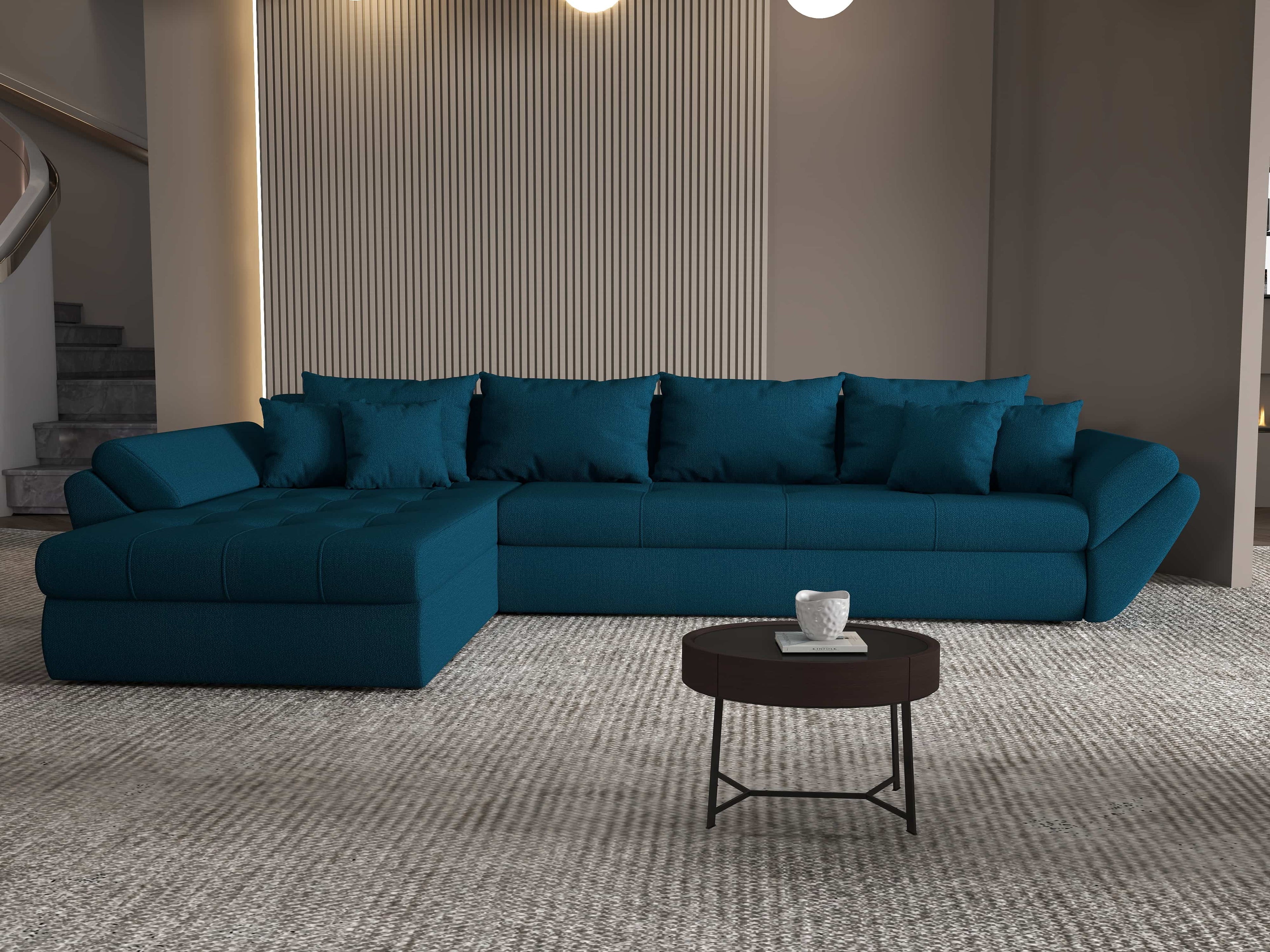 Colțar extensibil dumonde cu ladă de depozitare si sezut confortabil din spuma high-density, Loana XL Enjoy Petrol 335x185 cm