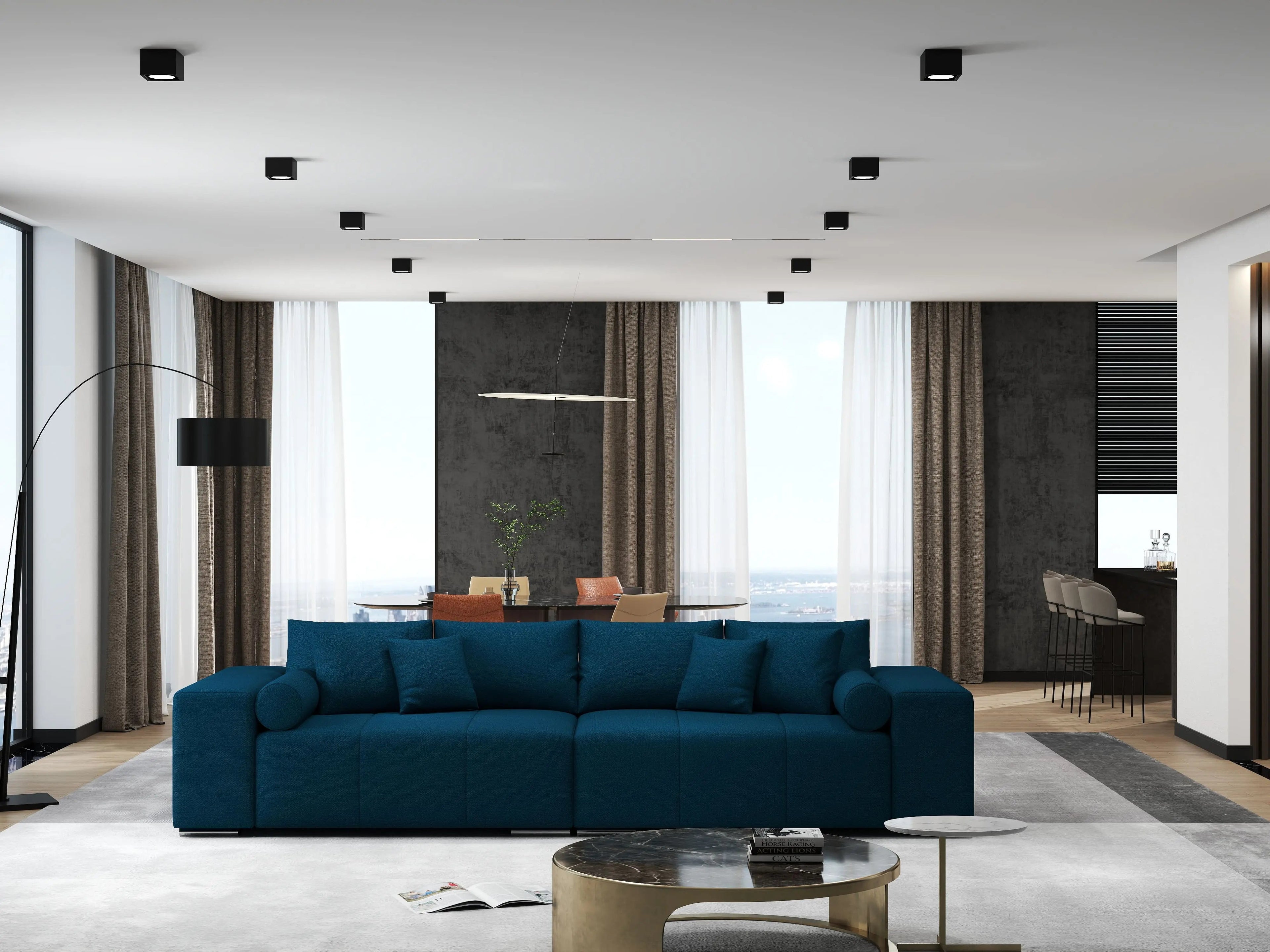 Canapea extensibilă dumonde cu ladă de depozitare si sezut confortabil din spuma high-density, Marbela Enjoy Petrol XXL 295x100 cm