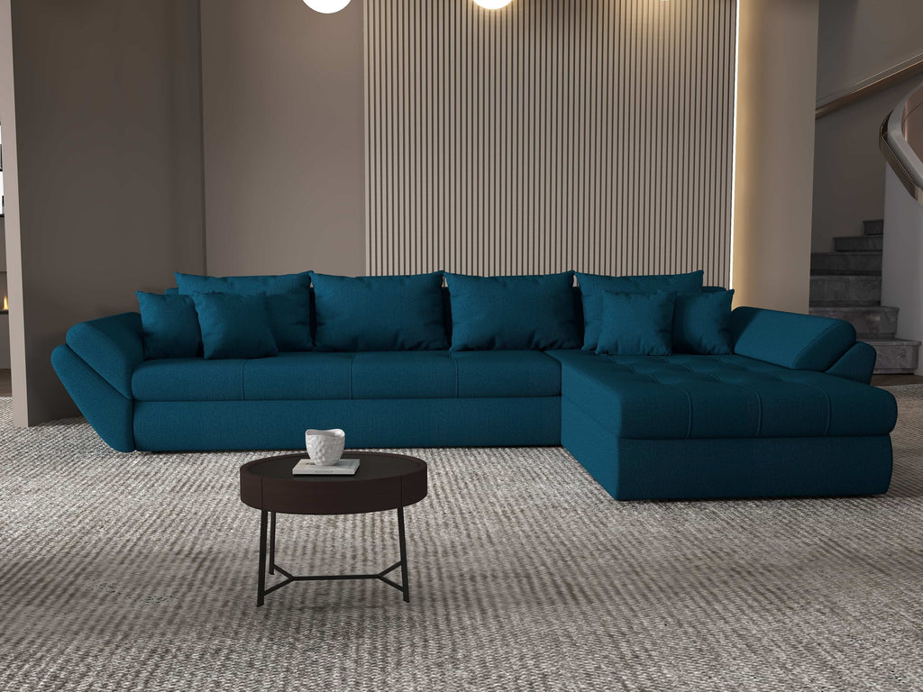 Colțar extensibil dumonde cu ladă de depozitare si sezut confortabil din spuma high-density, Loana XL Enjoy Petrol II 335x185 cm