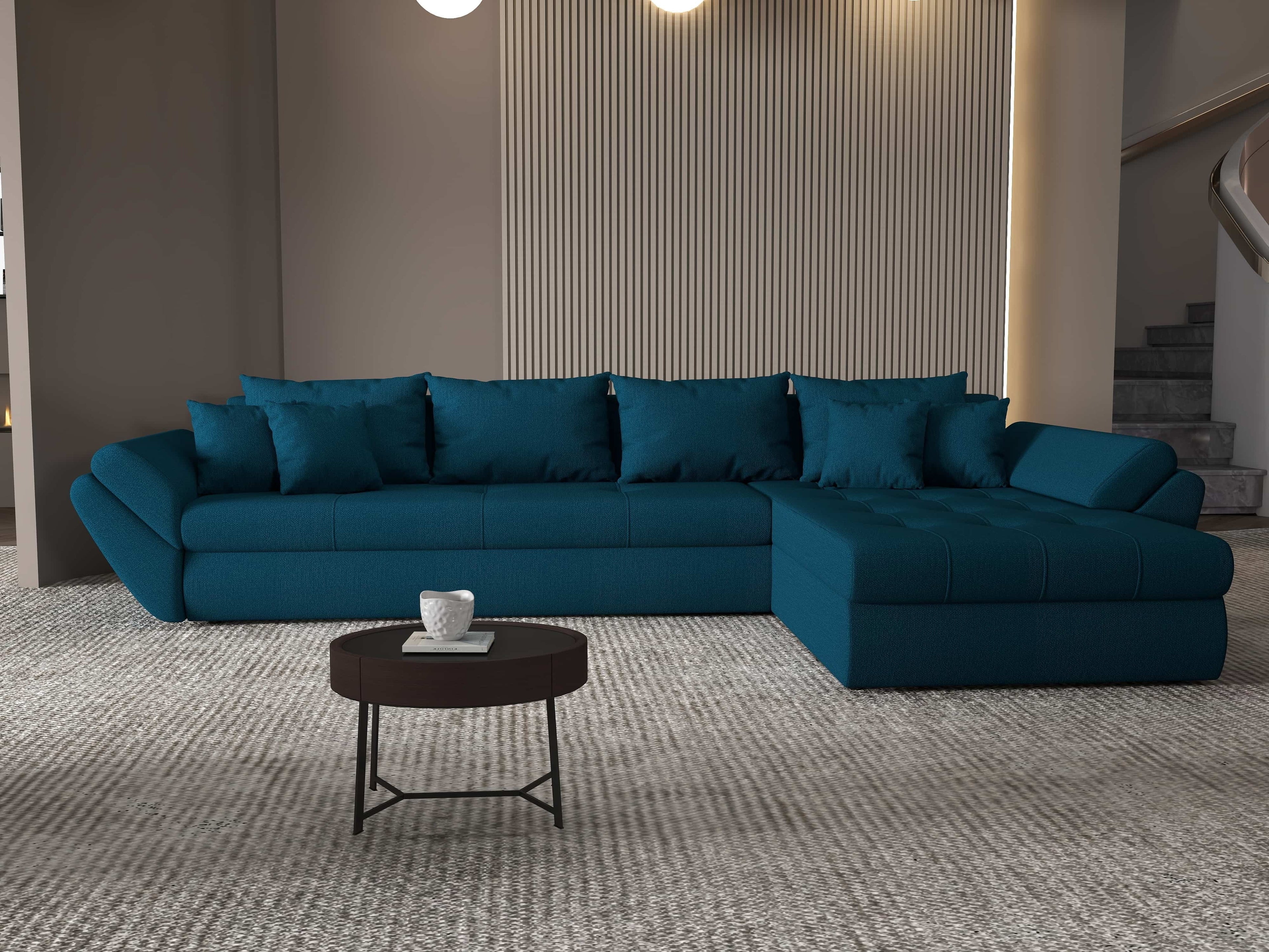 Colțar extensibil dumonde cu ladă de depozitare si sezut confortabil din spuma high-density, Loana XL Enjoy Petrol II 335x185 cm