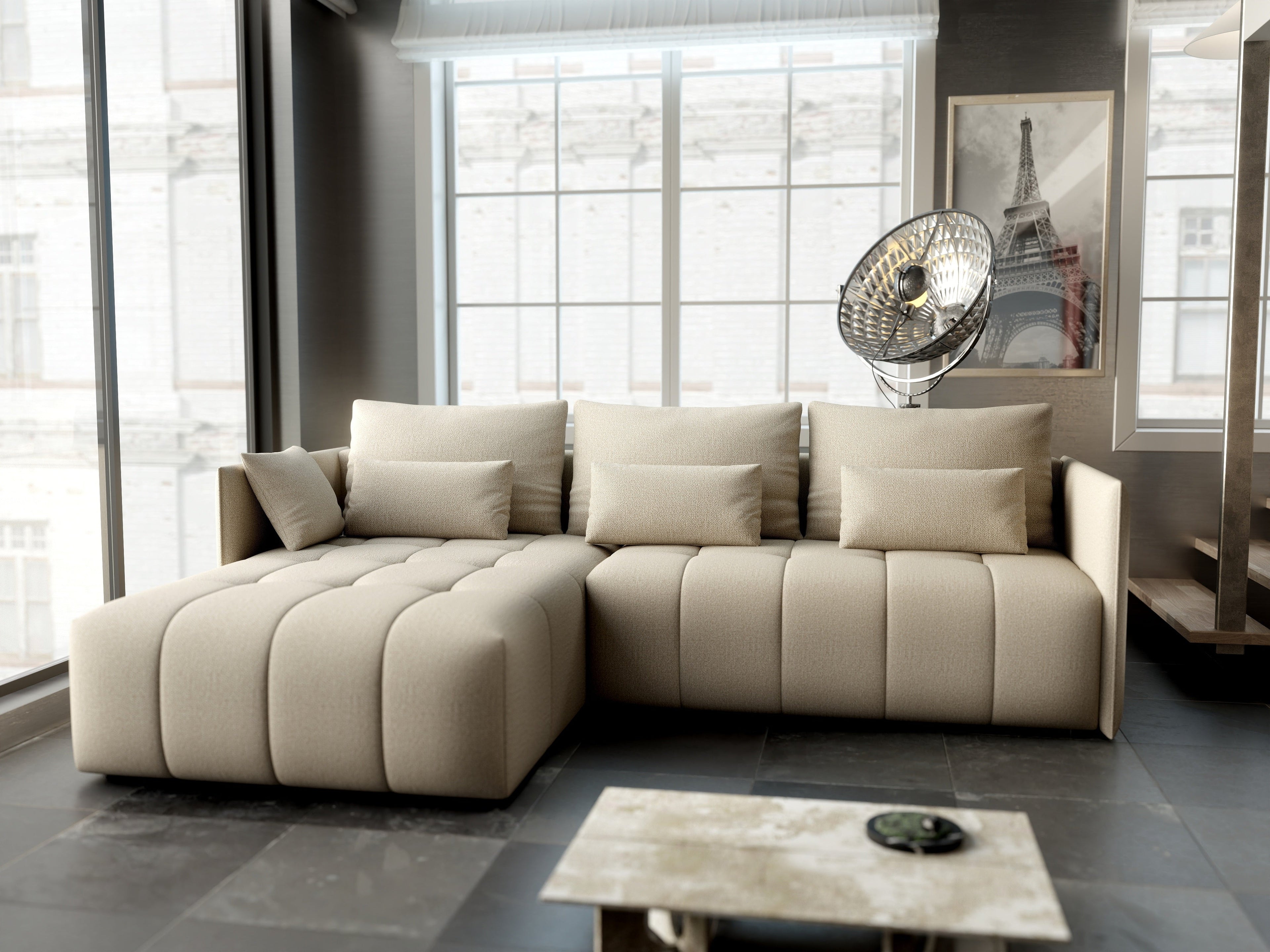 Colțar extensibil dumonde cu ladă de depozitare si sezut confortabil din spuma high-density, Malta Enjoy Camel 235x185 cm