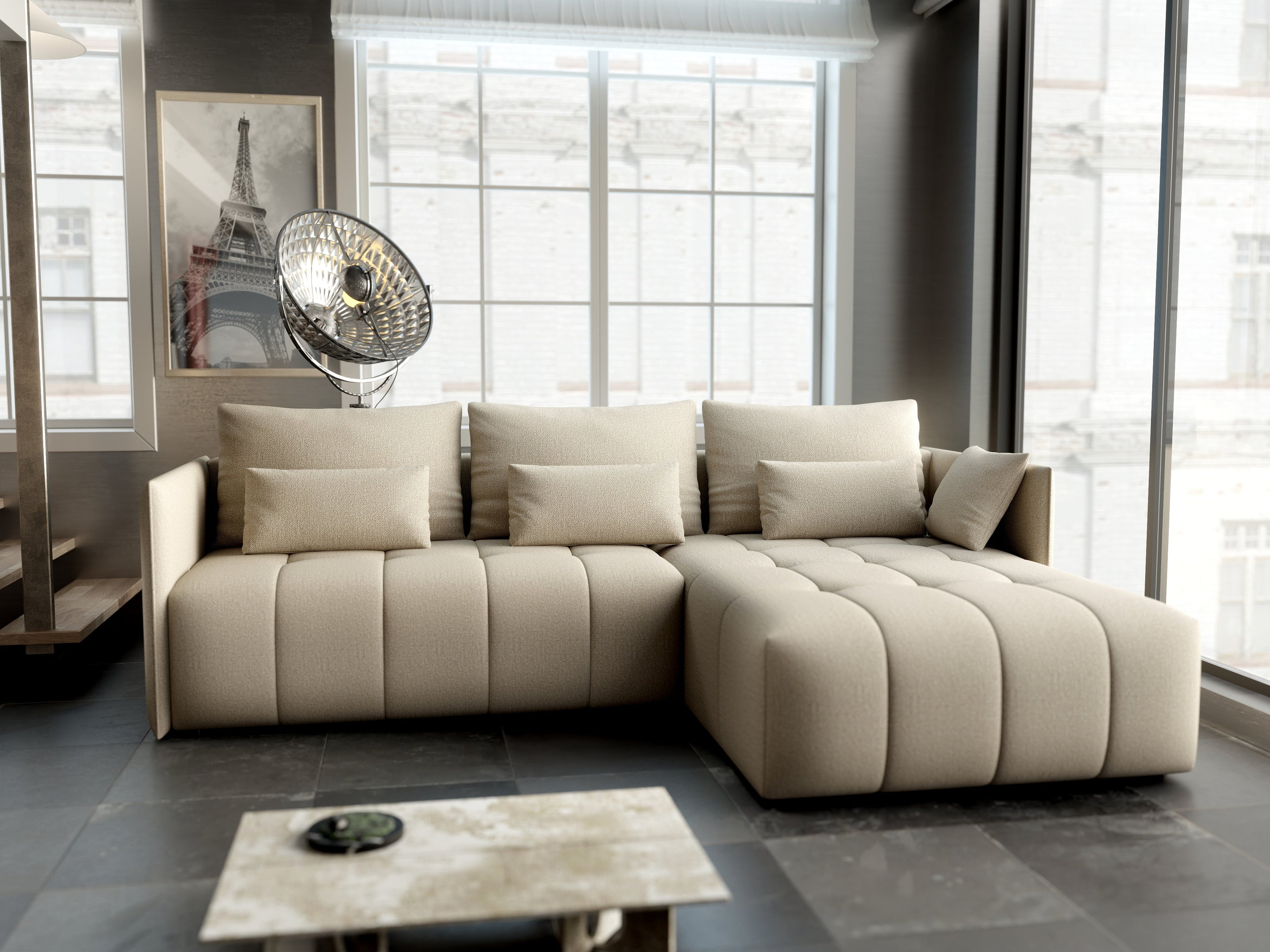 Colțar extensibil dumonde cu ladă de depozitare si sezut confortabil din spuma high-density, Malta Enjoy Camel II 235x185 cm
