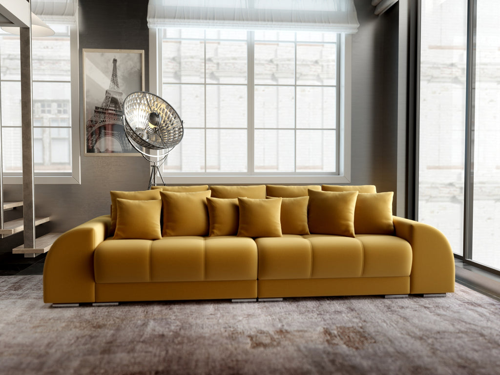 Canapea extensibilă dumonde cu 2 lăzi de depozitare si sezut confortabil din spuma high-density, Verona Royal Mustar 310x100 cm