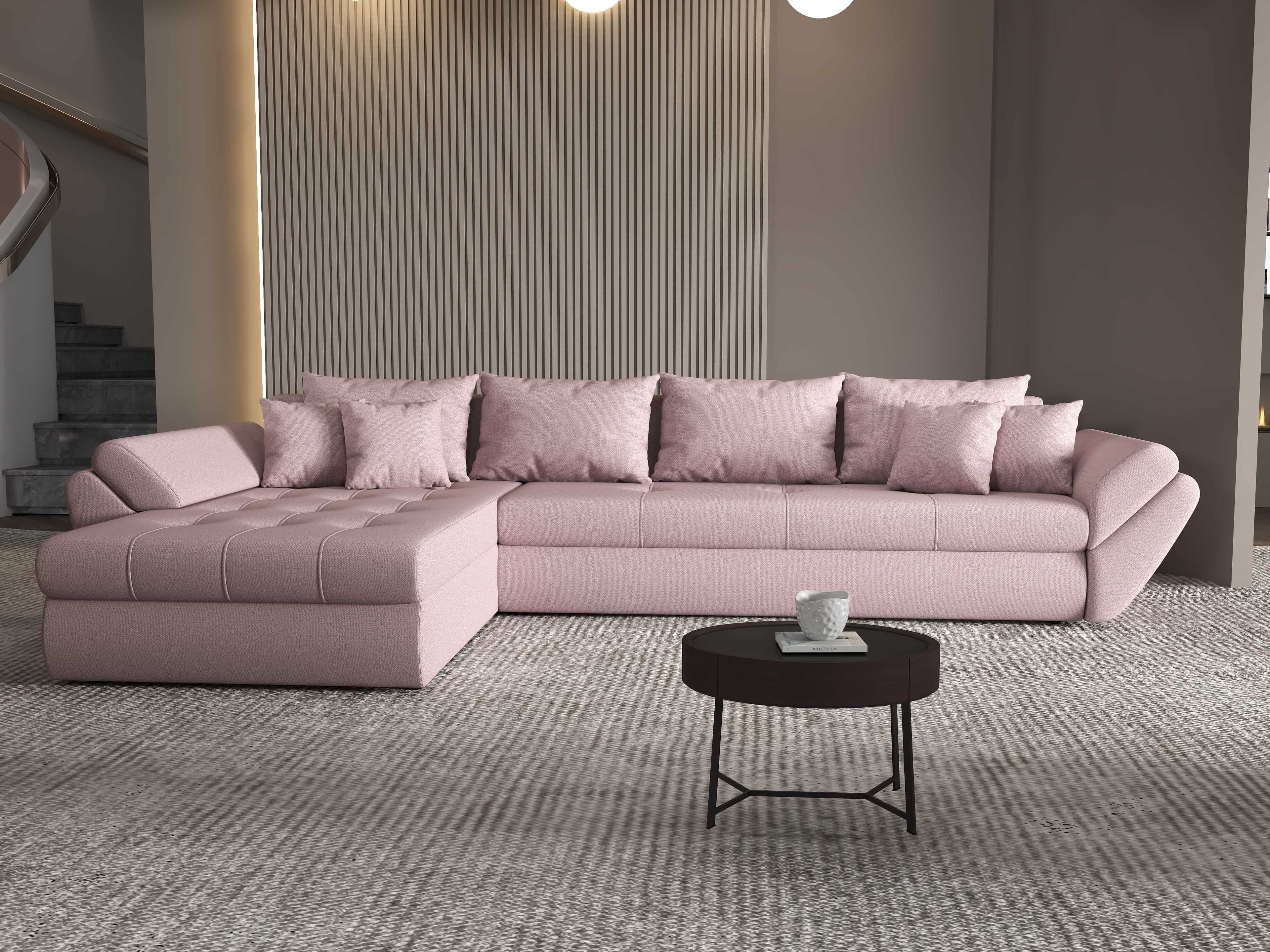 Colțar extensibil dumonde cu ladă de depozitare si sezut confortabil din spuma high-density, Loana XL Enjoy Flamingo 335x185 cm