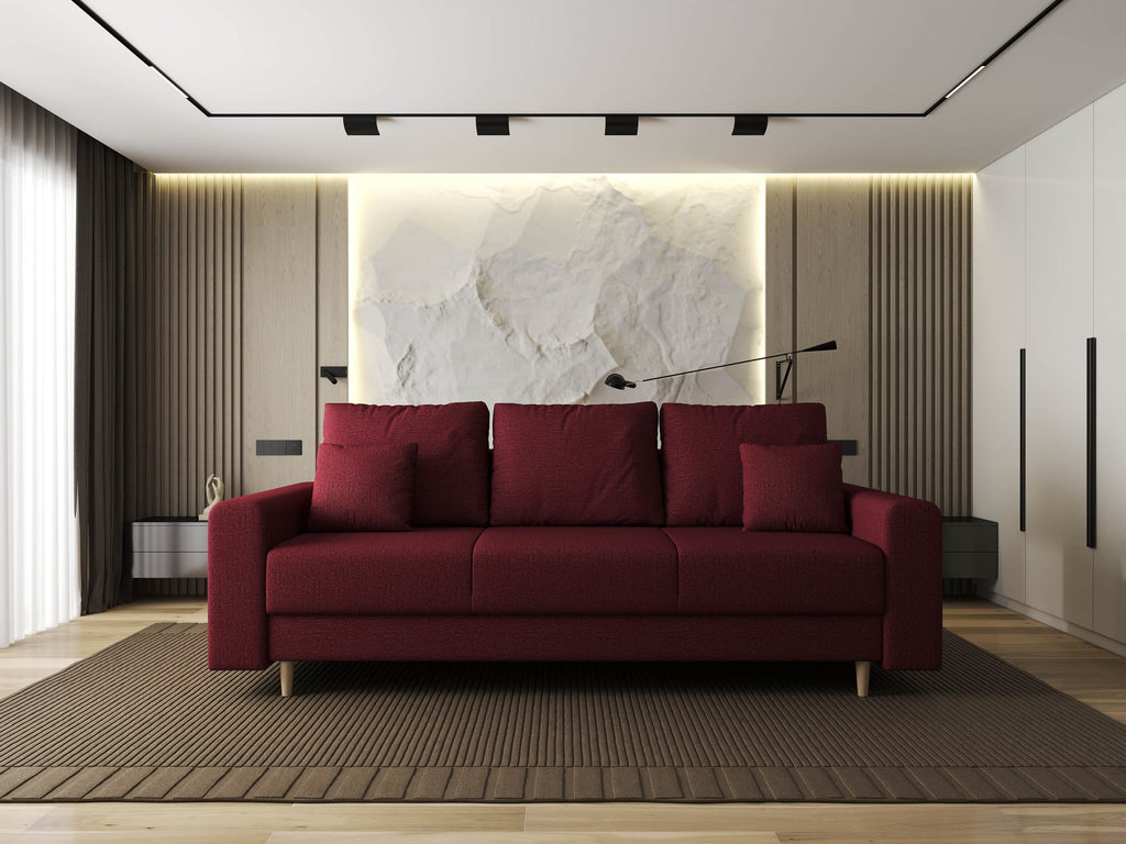 Canapea extensibilă dumonde cu ladă de depozitare si sezut confortabil din spuma high-density, Kronos Enjoy Rosu 210x100 cm