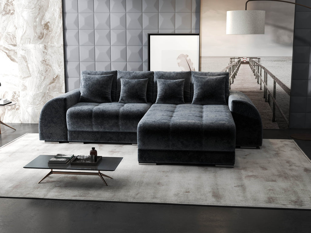 Colțar extensibil dumonde cu ladă de depozitare si sezut confortabil din spuma high-density, Verona Euphoria Grafit II 290x185 cm