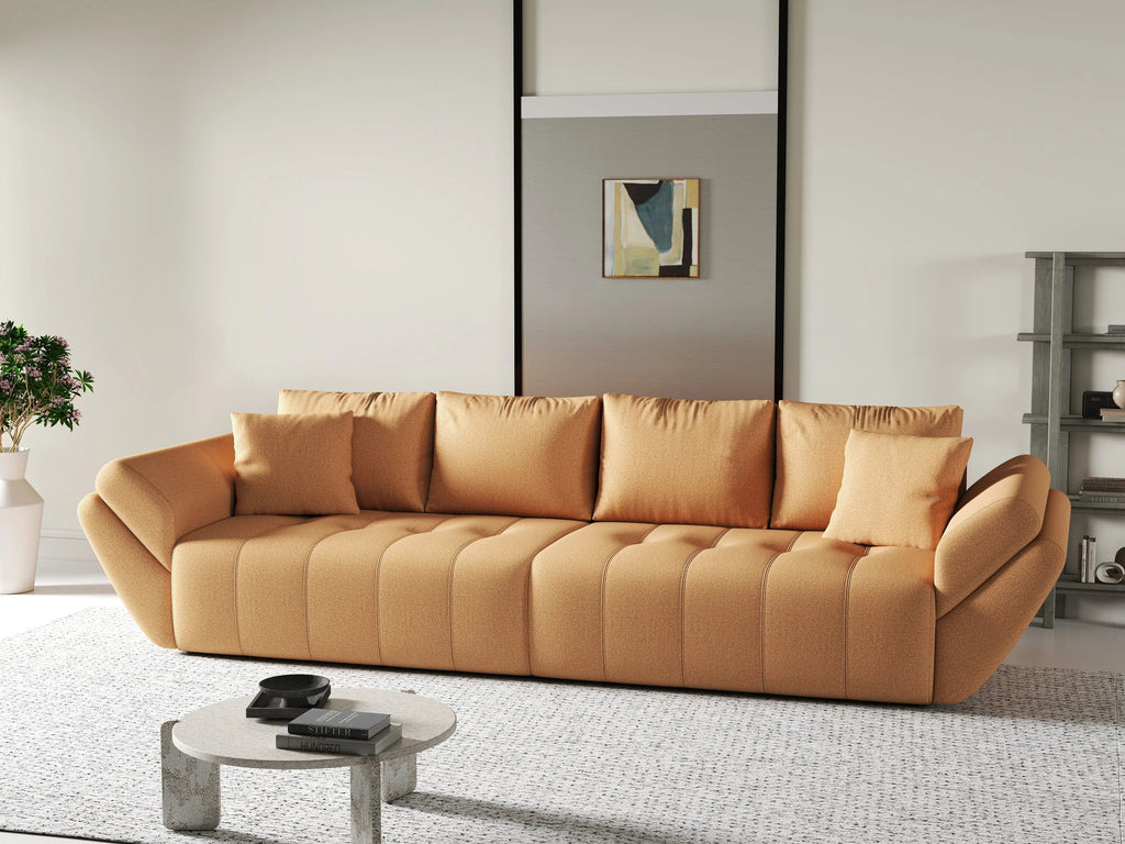 Canapea extensibilă dumonde cu ladă de depozitare si sezut confortabil din spuma high-density, Berlin Enjoy Mango 300x100 cm