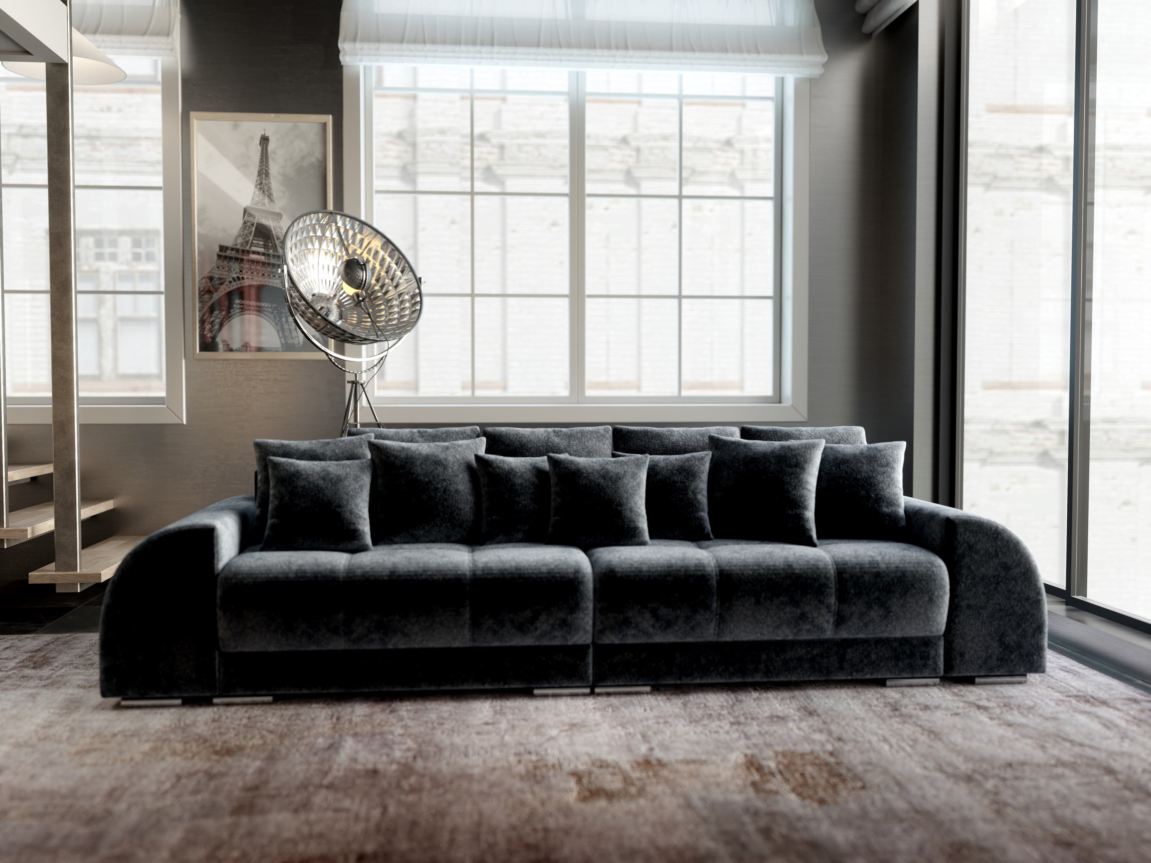 Canapea extensibilă dumonde cu 2 lăzi de depozitare si sezut confortabil din spuma high-density, Verona Euphoria Grafit 310x100 cm