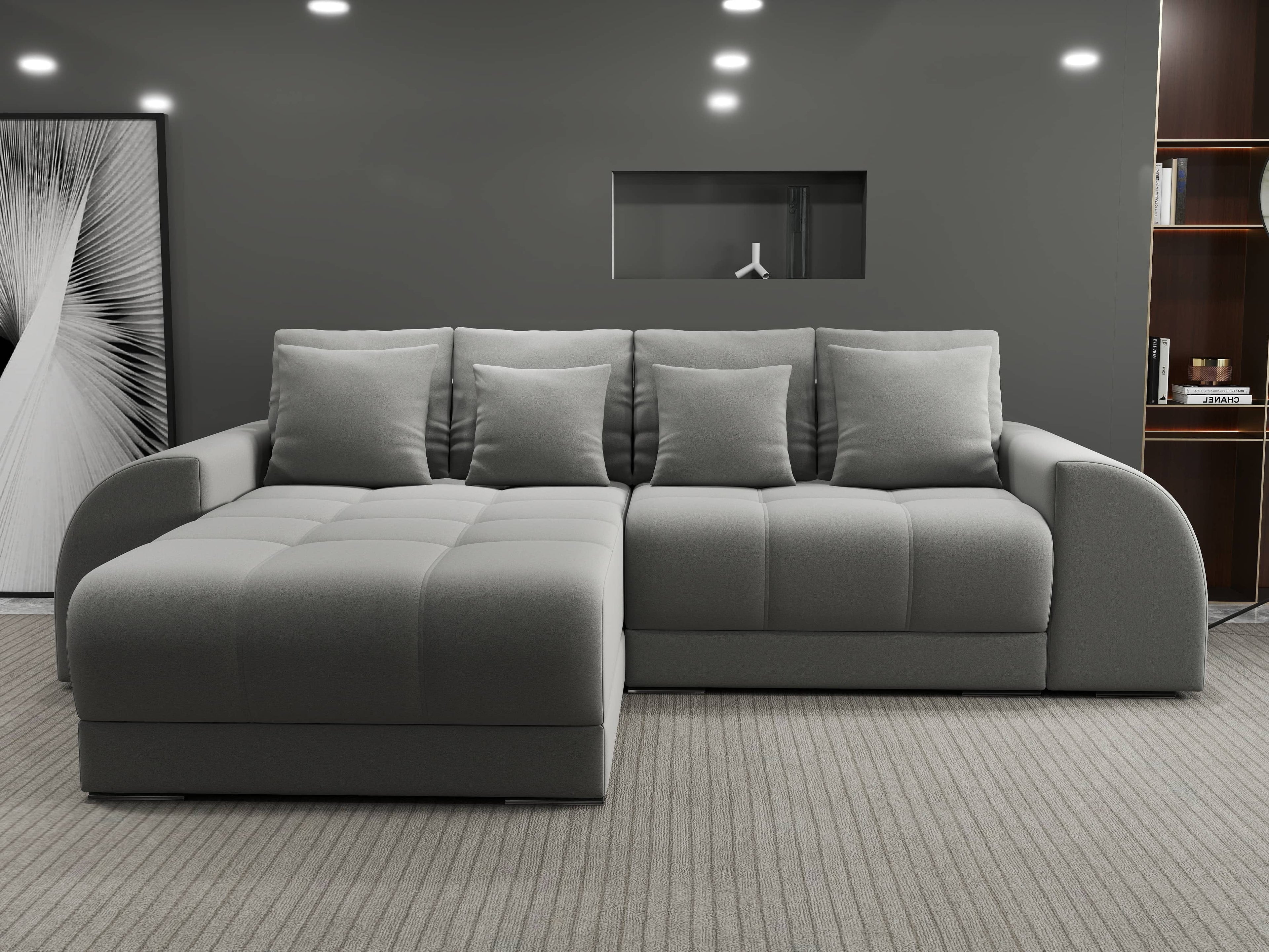 Colțar extensibil dumonde cu ladă de depozitare si sezut confortabil din spuma high-density, Verona Royal Gri 290x185 cm