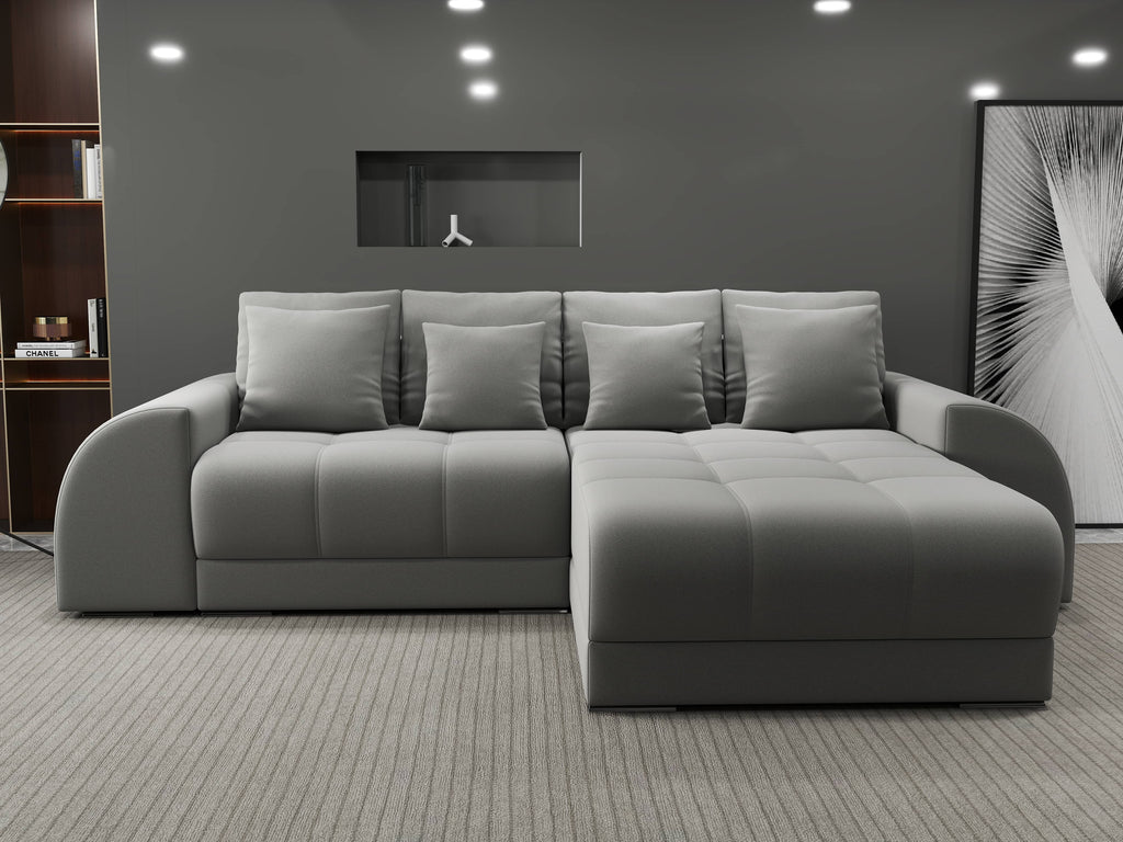 Colțar extensibil dumonde cu ladă de depozitare si sezut confortabil din spuma high-density, Verona Royal Gri II 290x185 cm
