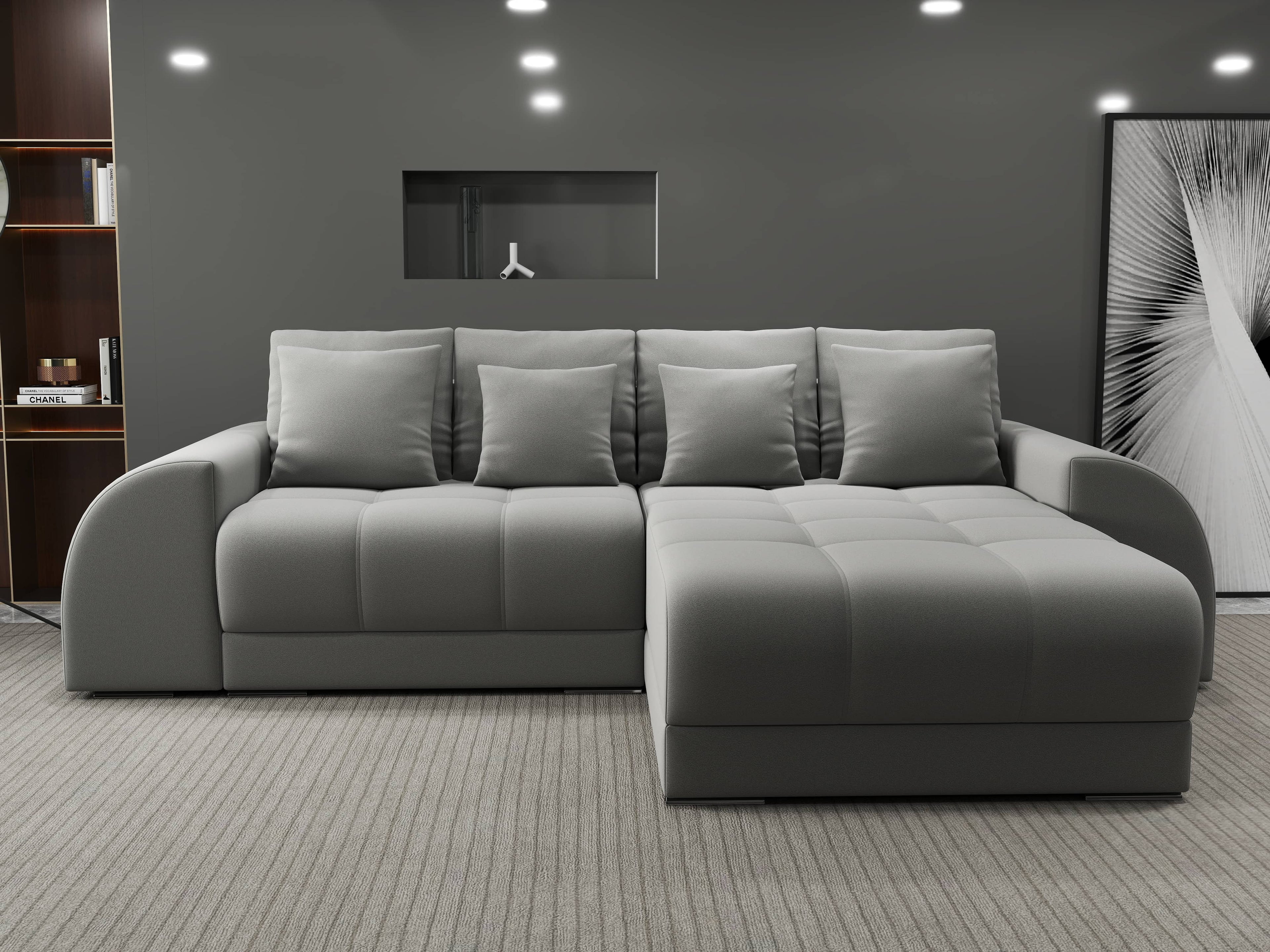 Colțar extensibil dumonde cu ladă de depozitare si sezut confortabil din spuma high-density, Verona Royal Gri II 290x185 cm